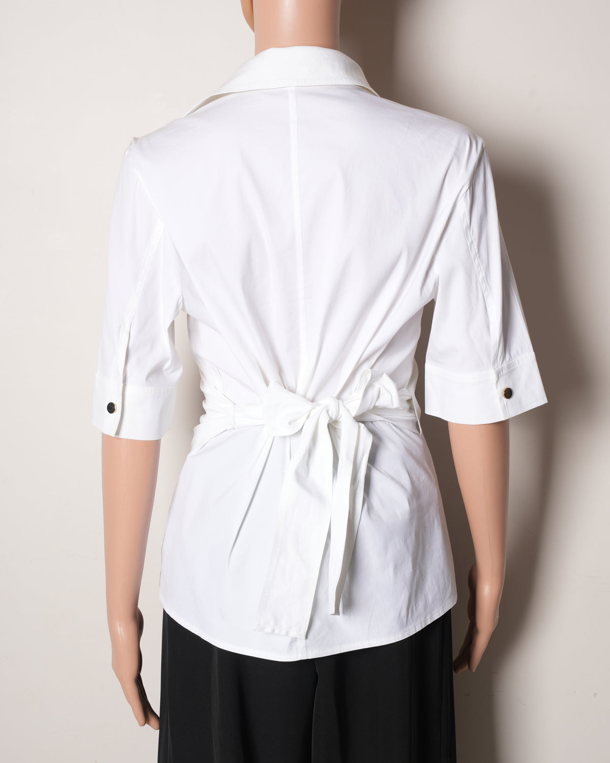 Escada White Wrap Top with Tie Closure
