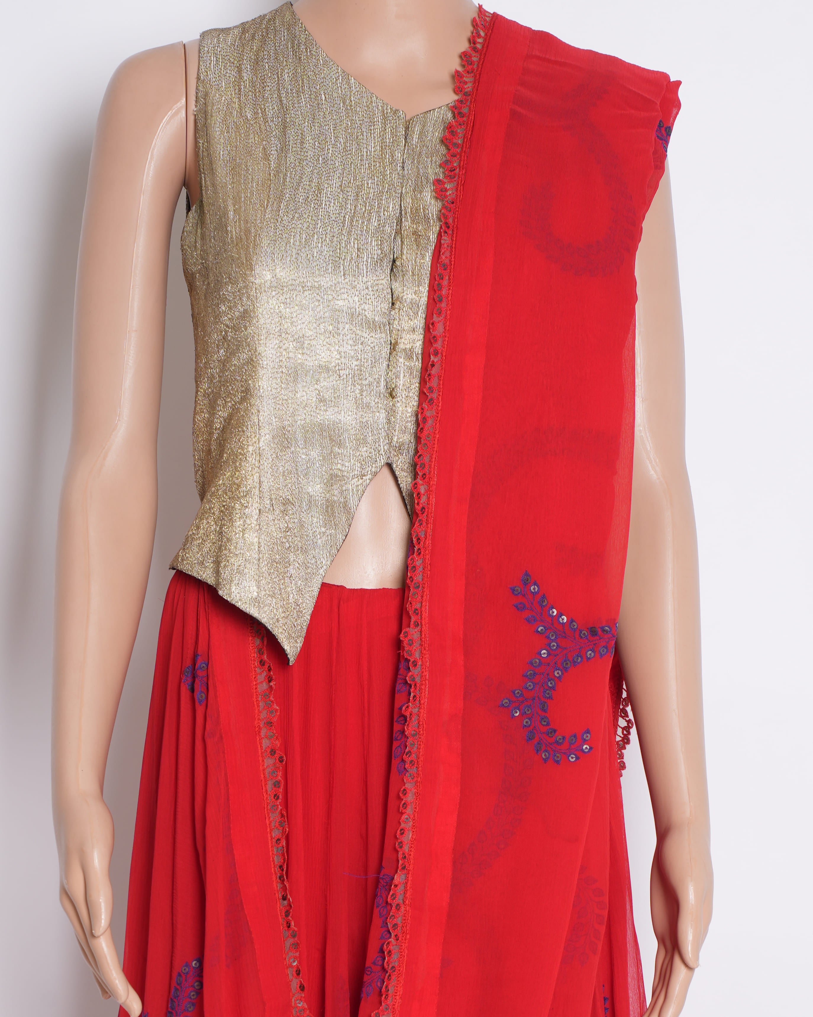Anamika Khanna Lehenga & Jacket Set in Red