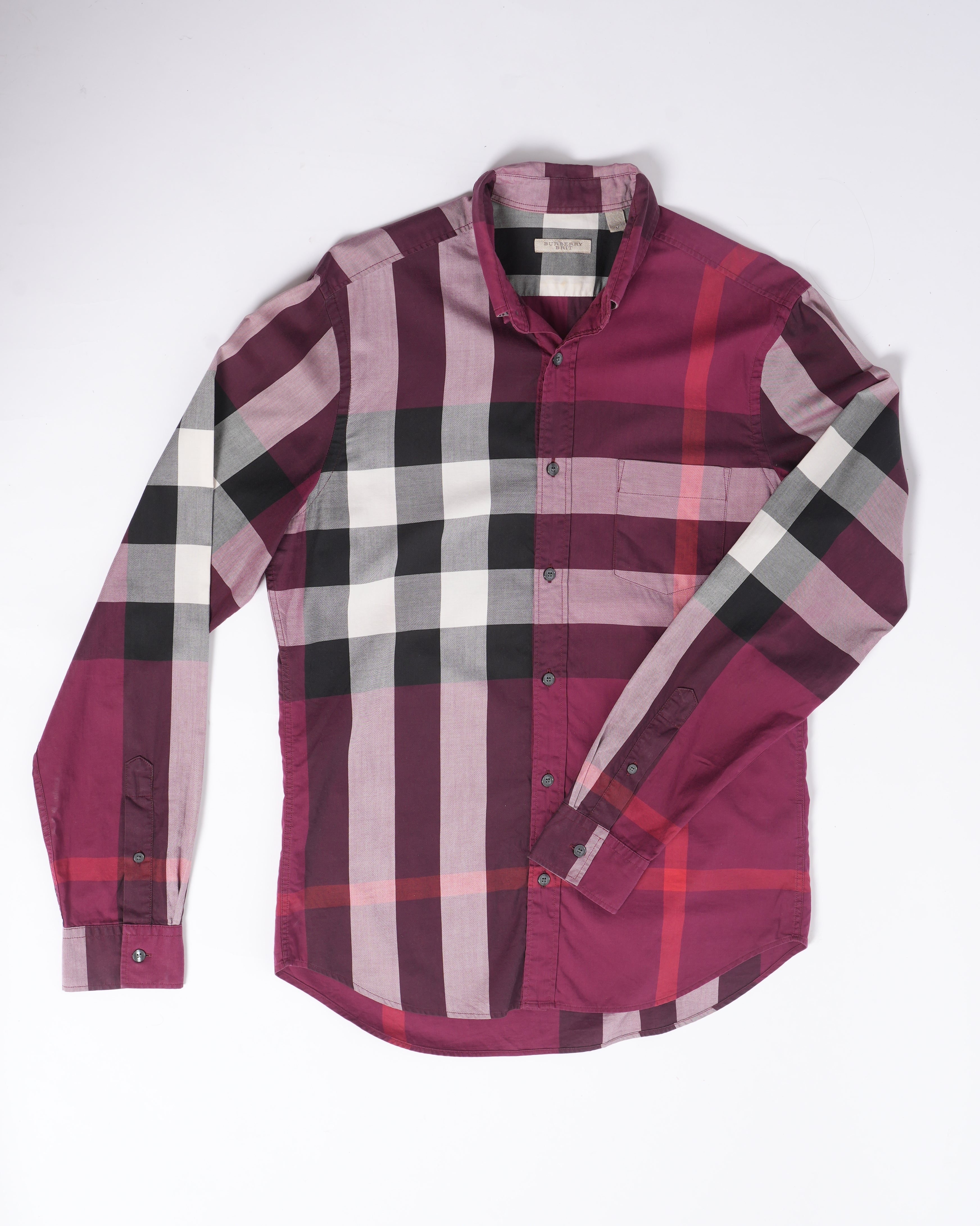 Burberry Maroon Button Down Checkered Shirt