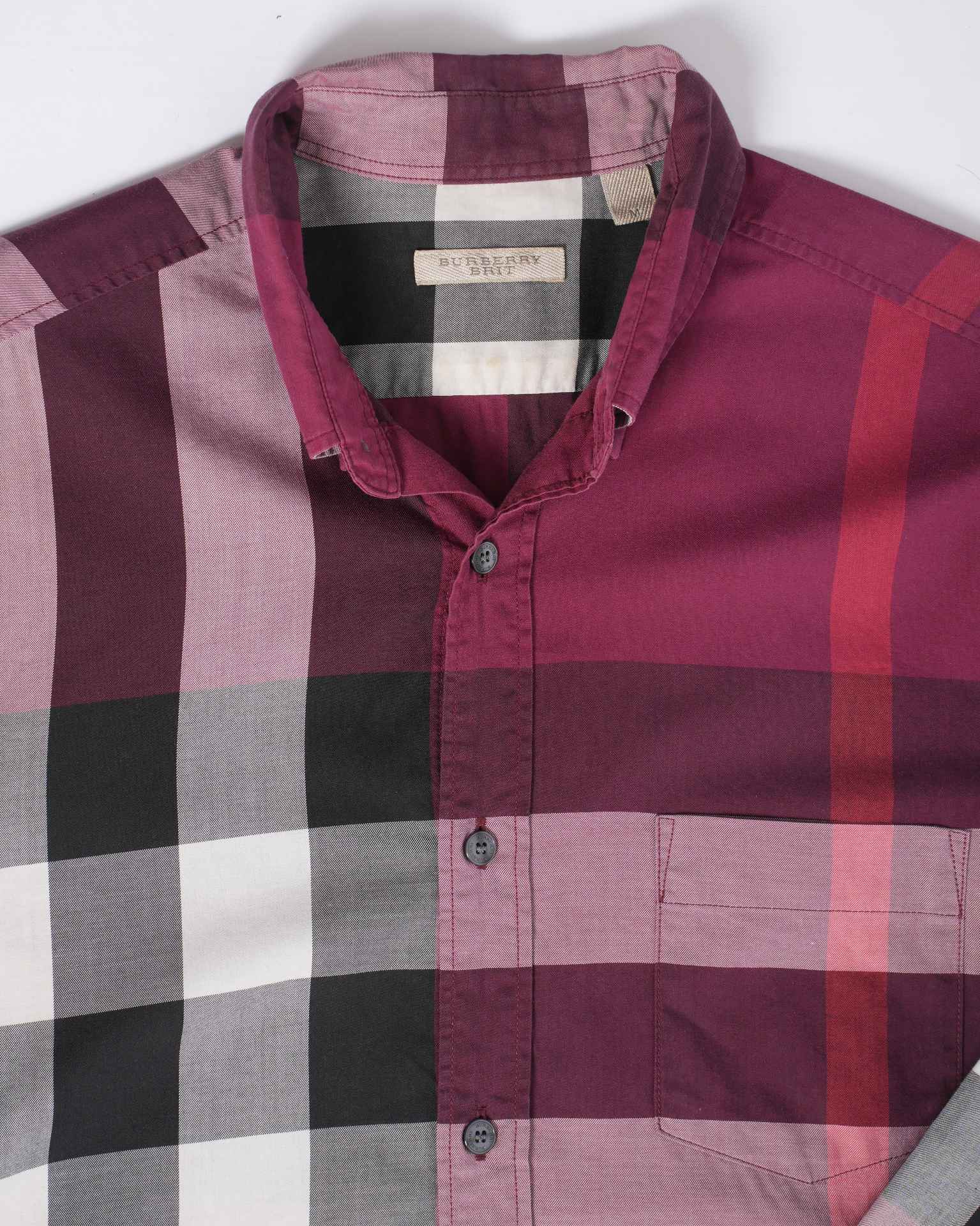 Burberry Maroon Button Down Checkered Shirt