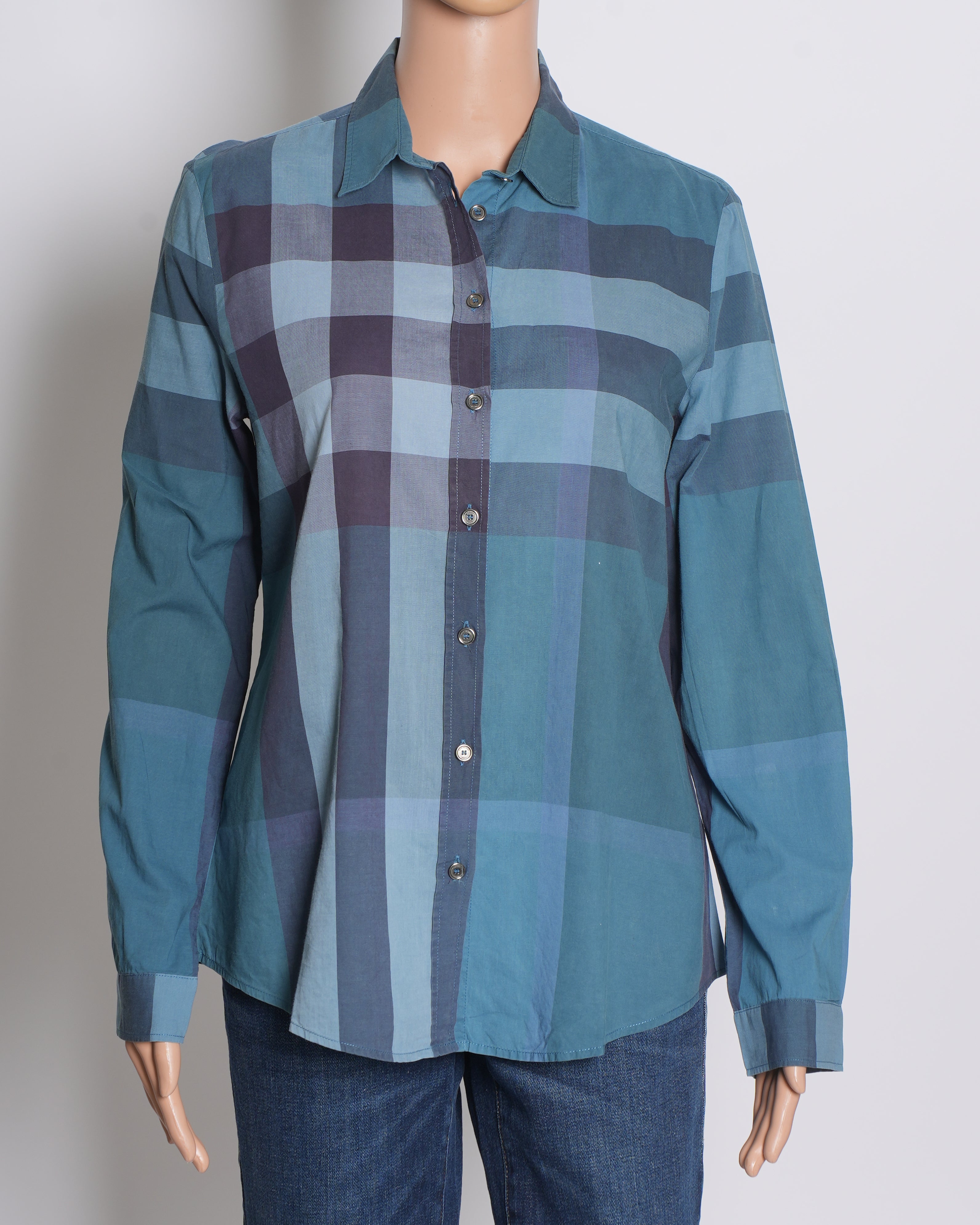 Burberry Checkered Blue Button Down Shirt