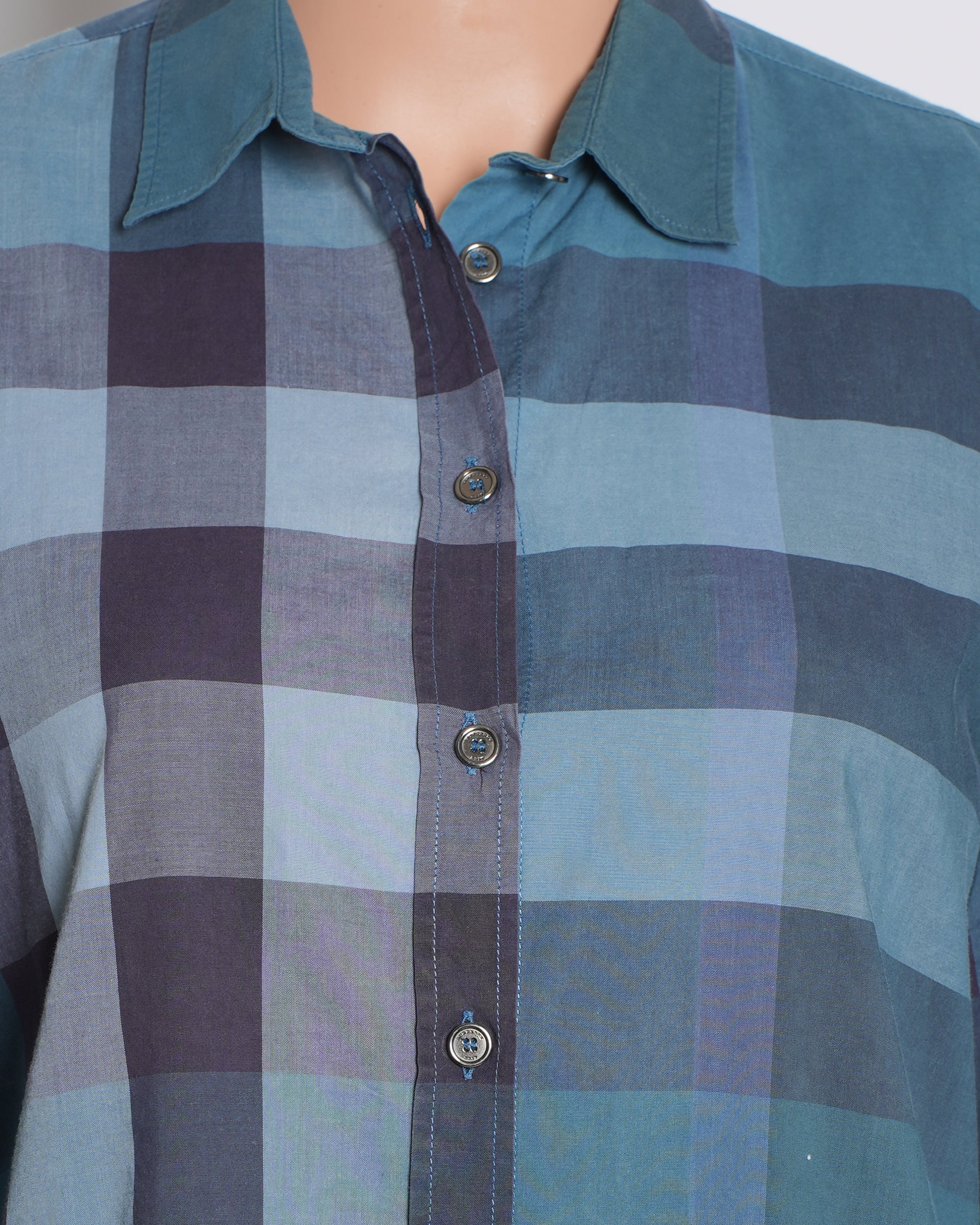 Burberry Checkered Blue Button Down Shirt