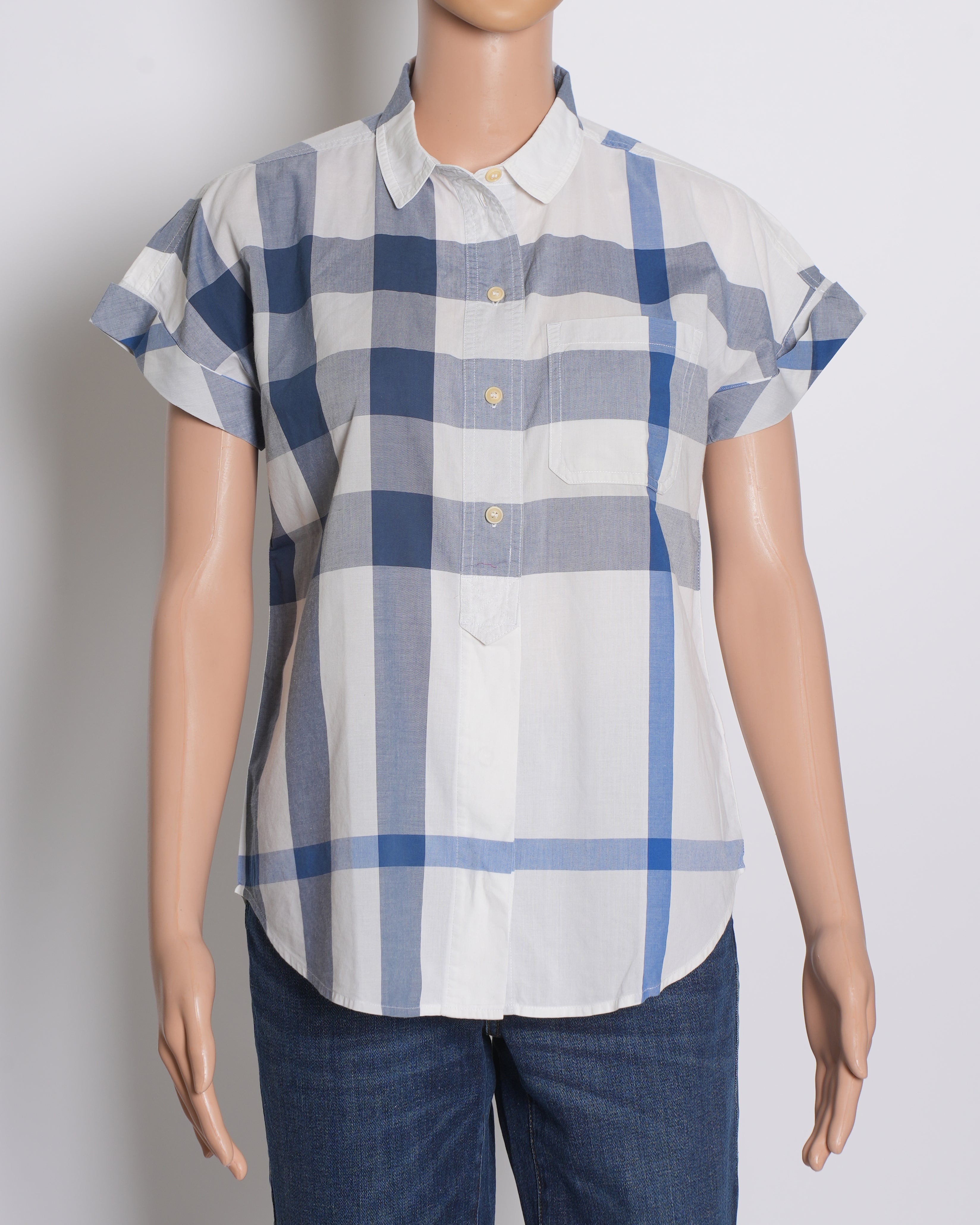 Burberry Checkered White & Blue Button Down Women's Shirt