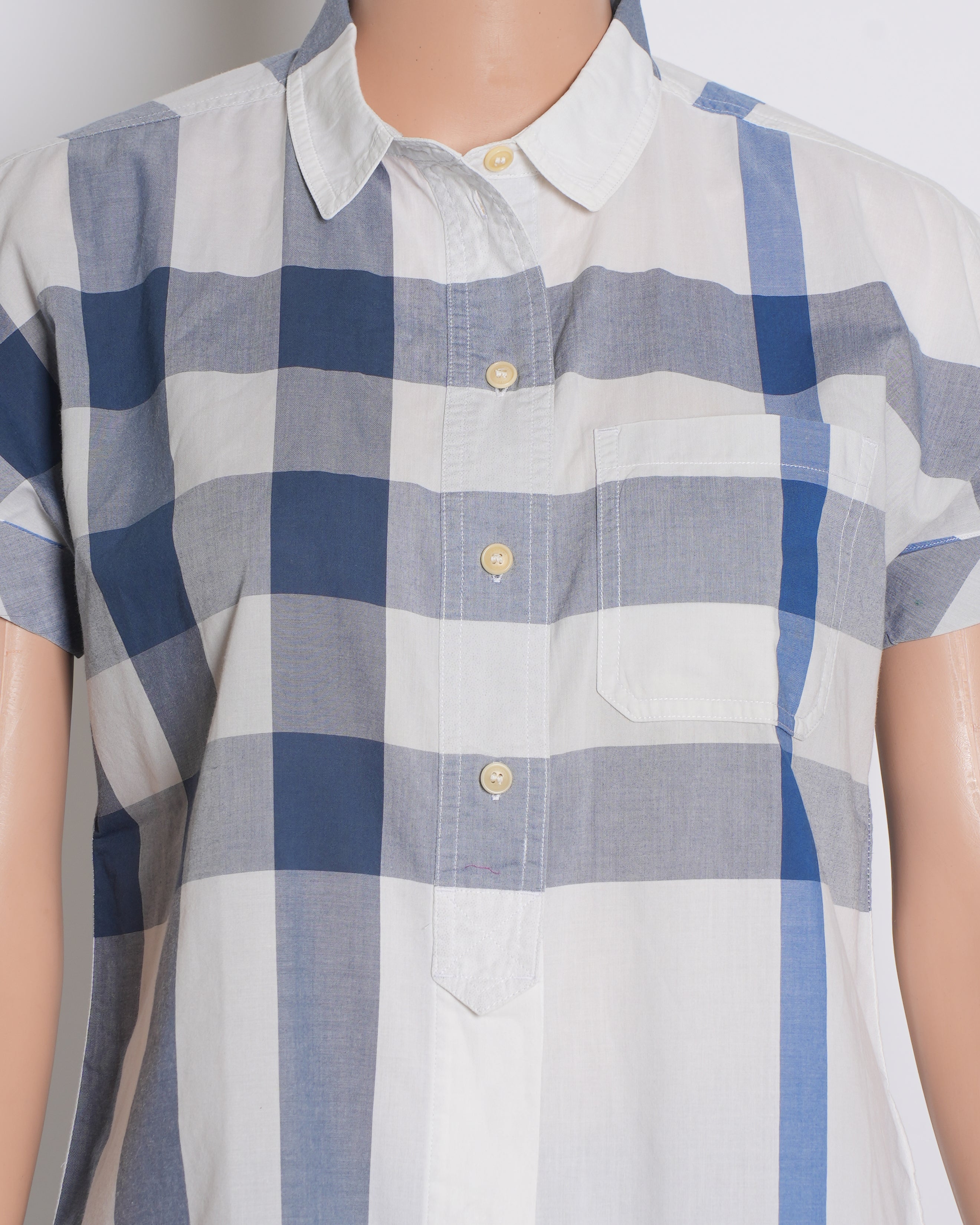 Burberry Checkered White & Blue Button Down Women's Shirt