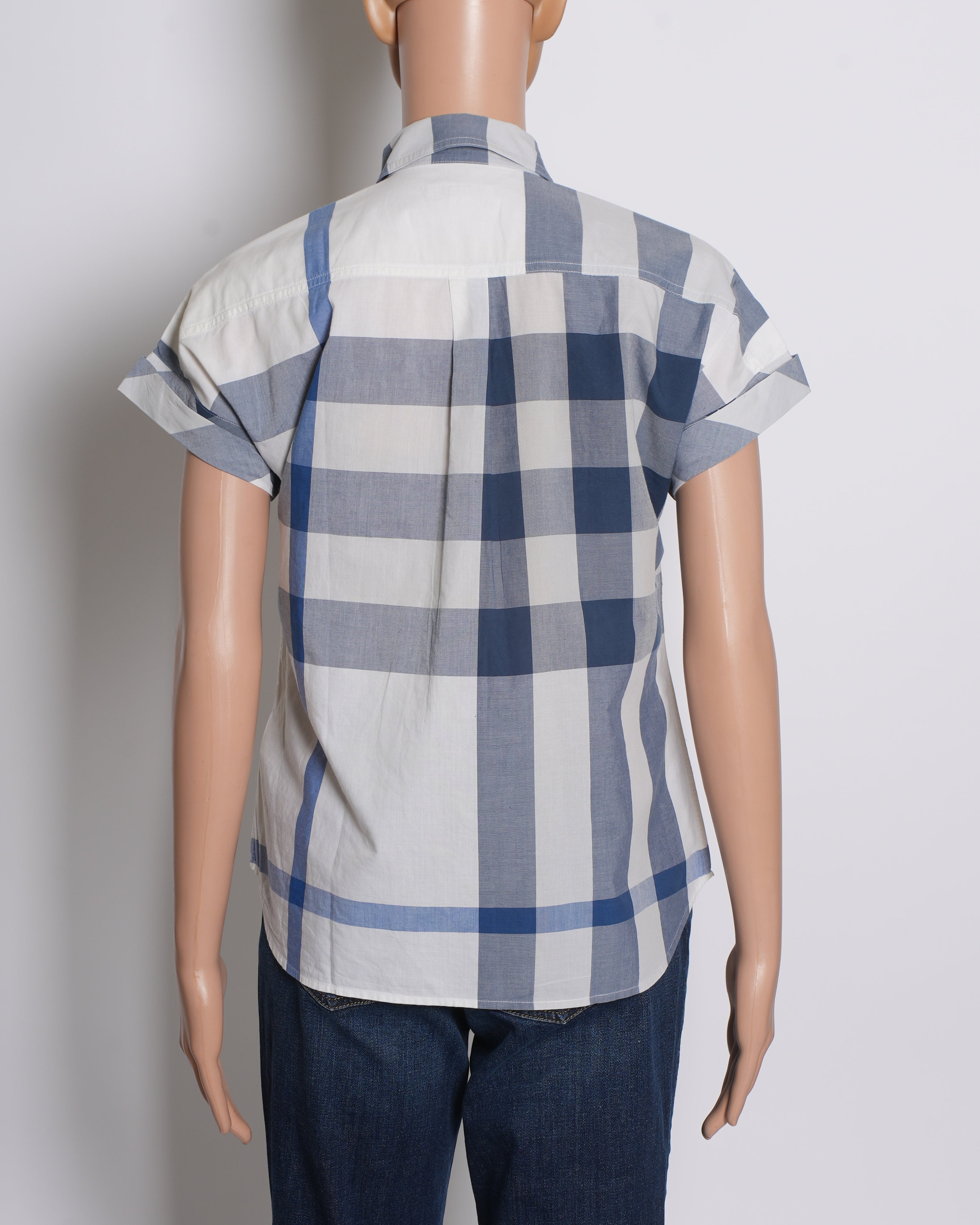 Burberry Checkered White & Blue Button Down Women's Shirt