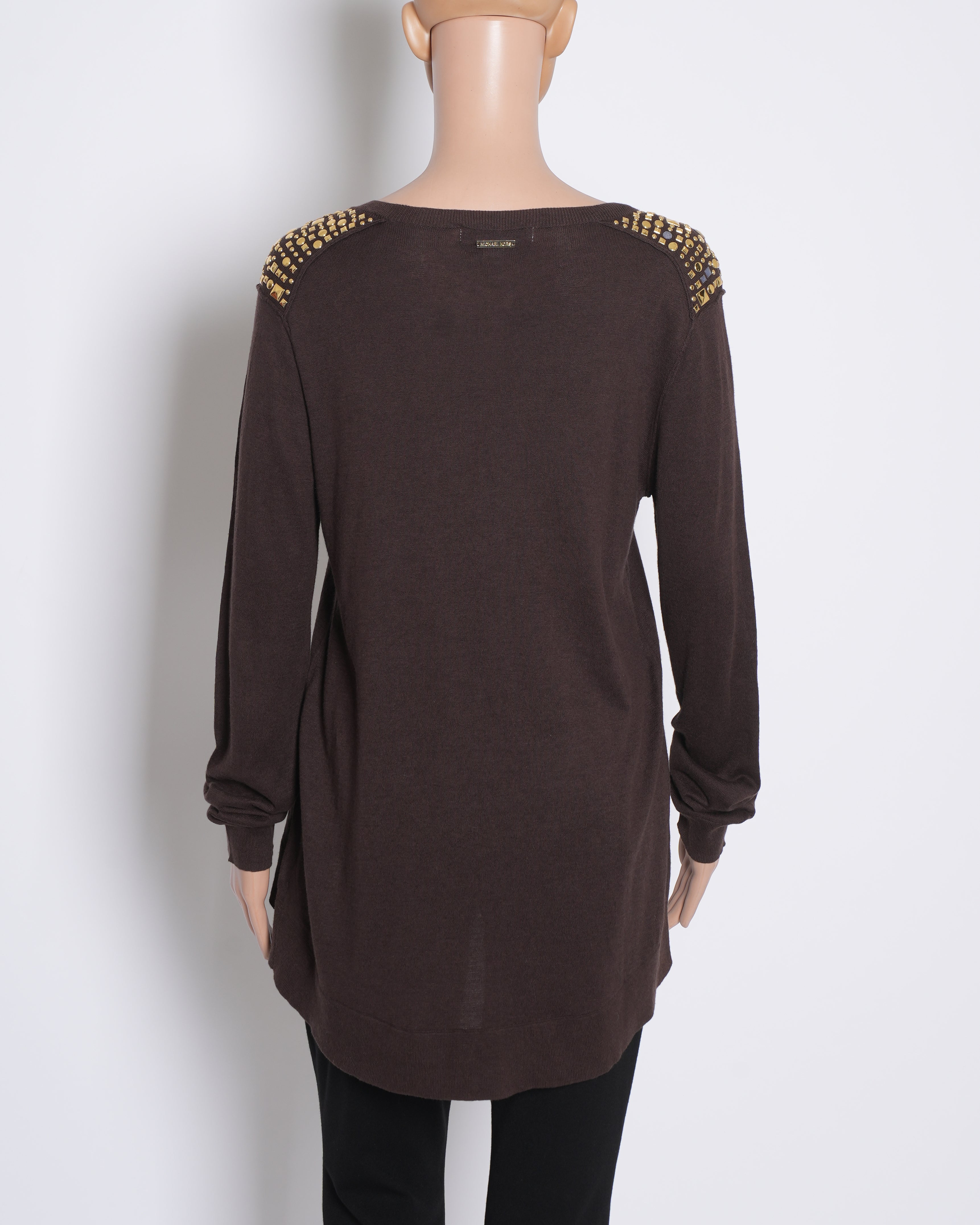 Michael Kors Brown Studded Shoulder Knit Top