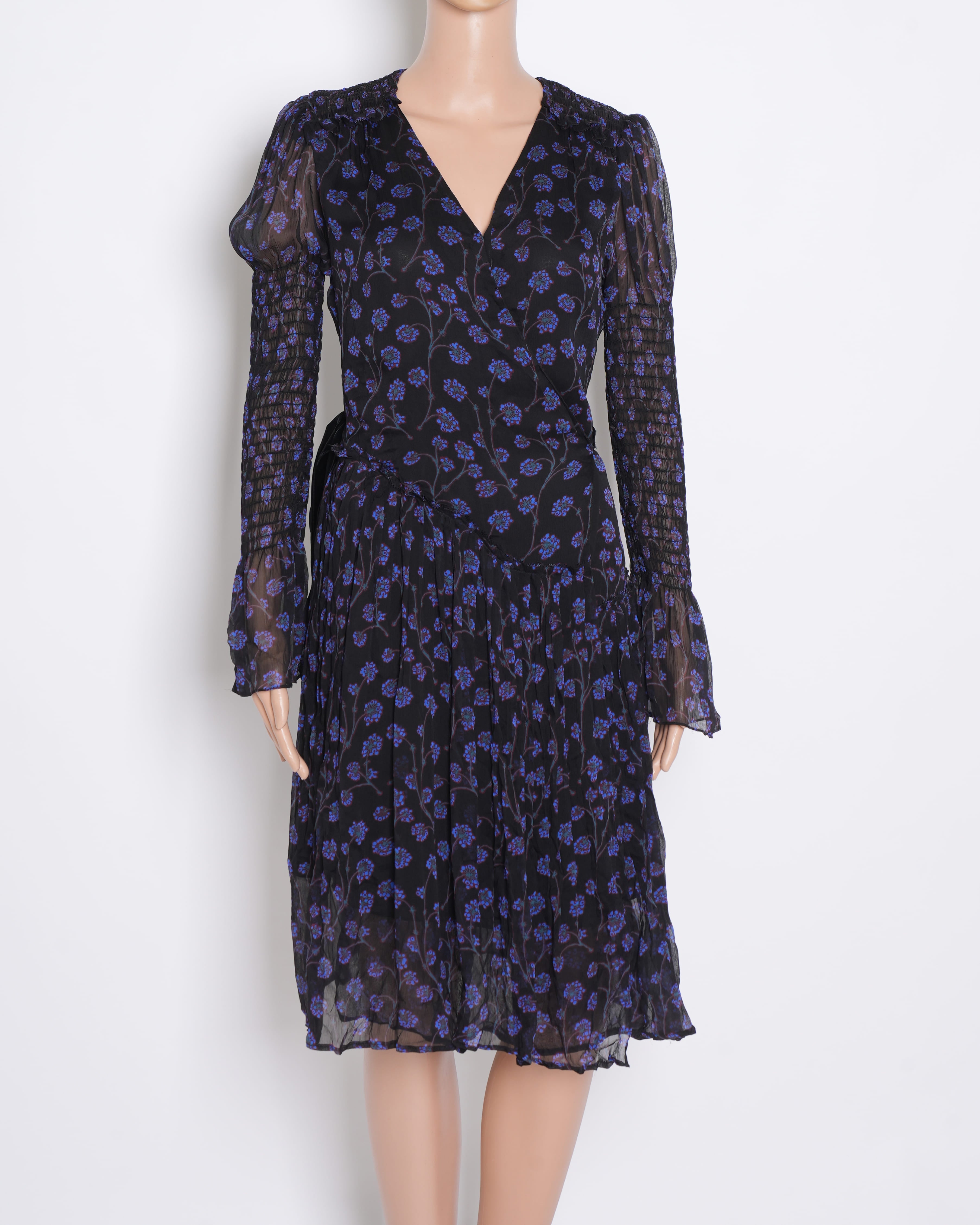 Diane Von Furstenberg Printed Wrap Around Dress With Ruched Detailing