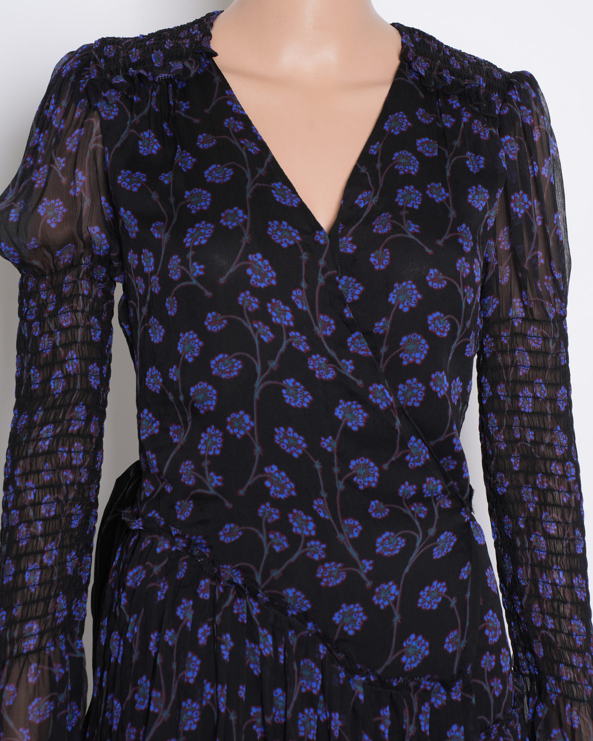 Diane Von Furstenberg Printed Wrap Around Dress With Ruched Detailing
