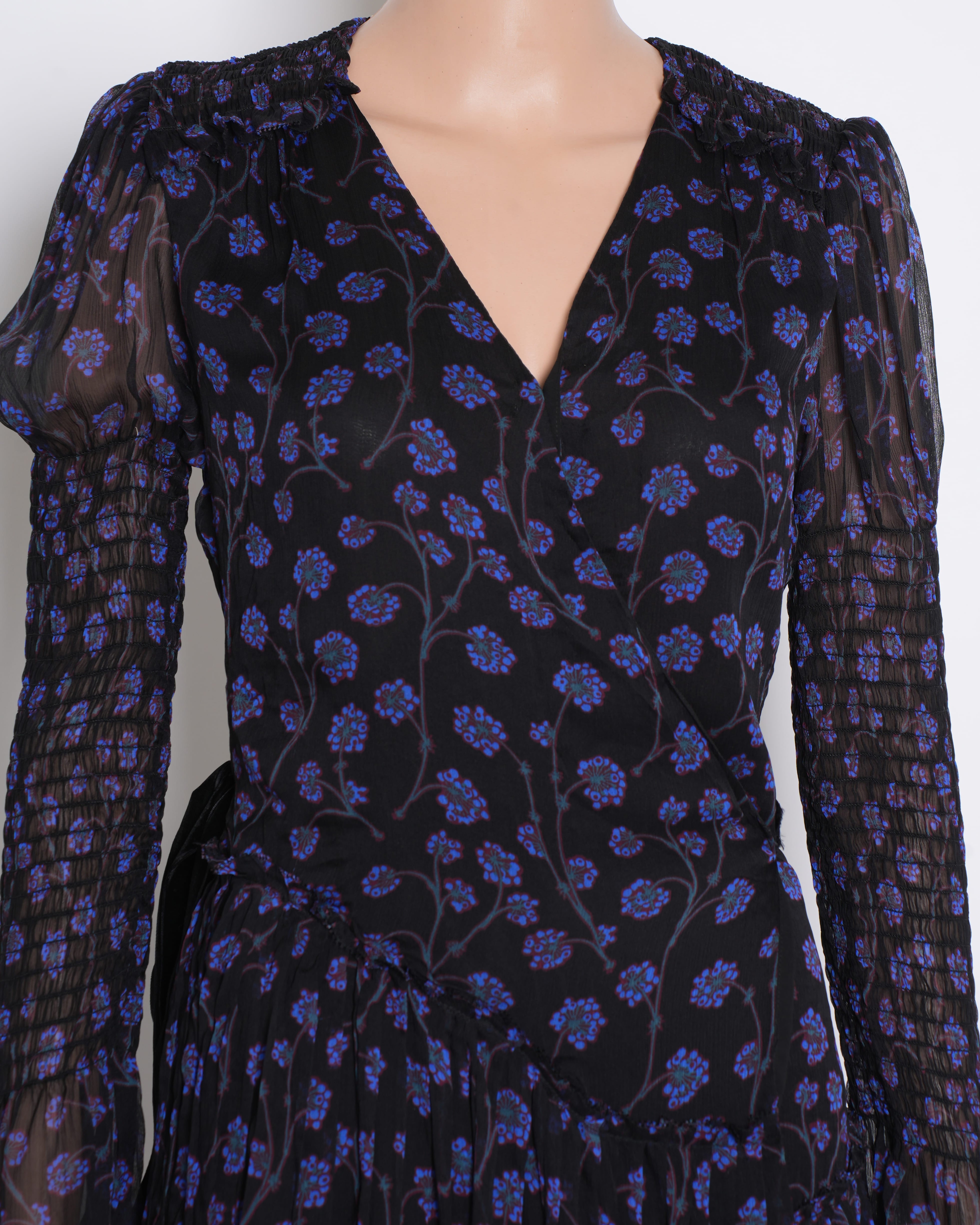 Diane Von Furstenberg Printed Wrap Around Dress With Ruched Detailing