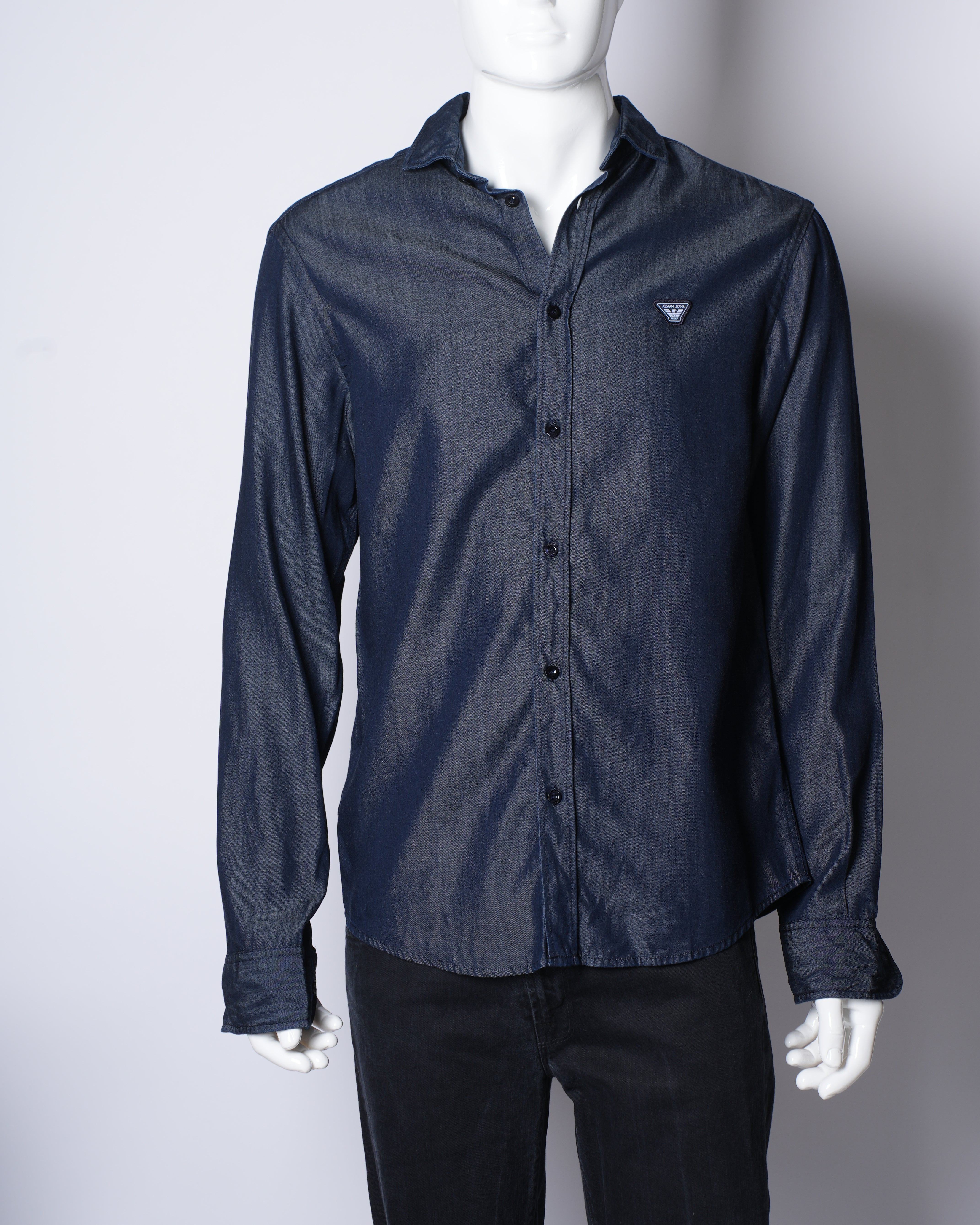 New Armani Jean Button Down Shirt In Blue