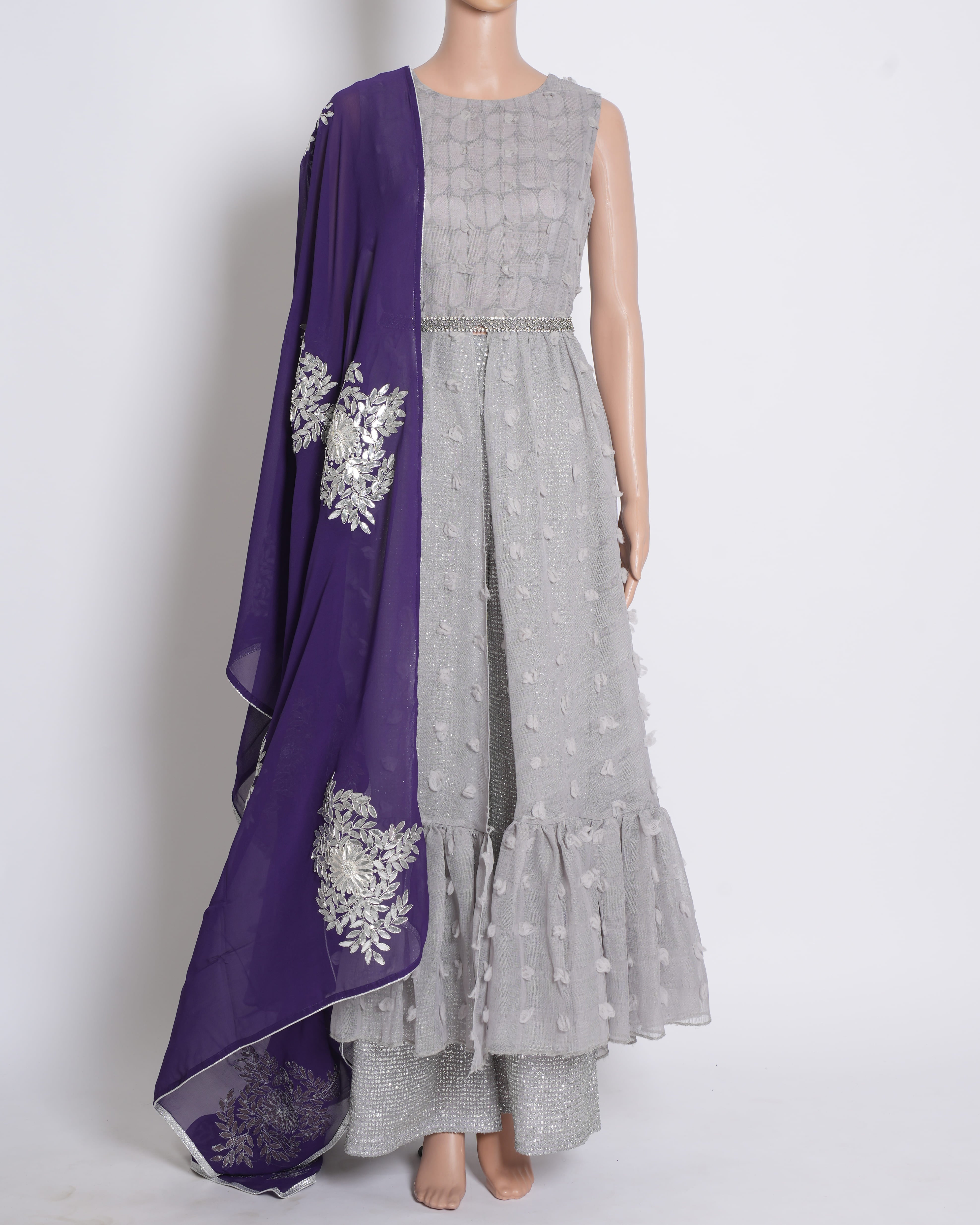 Esha Sethi Thirani Set of 3 Anarkali in Grey & Ink Blue