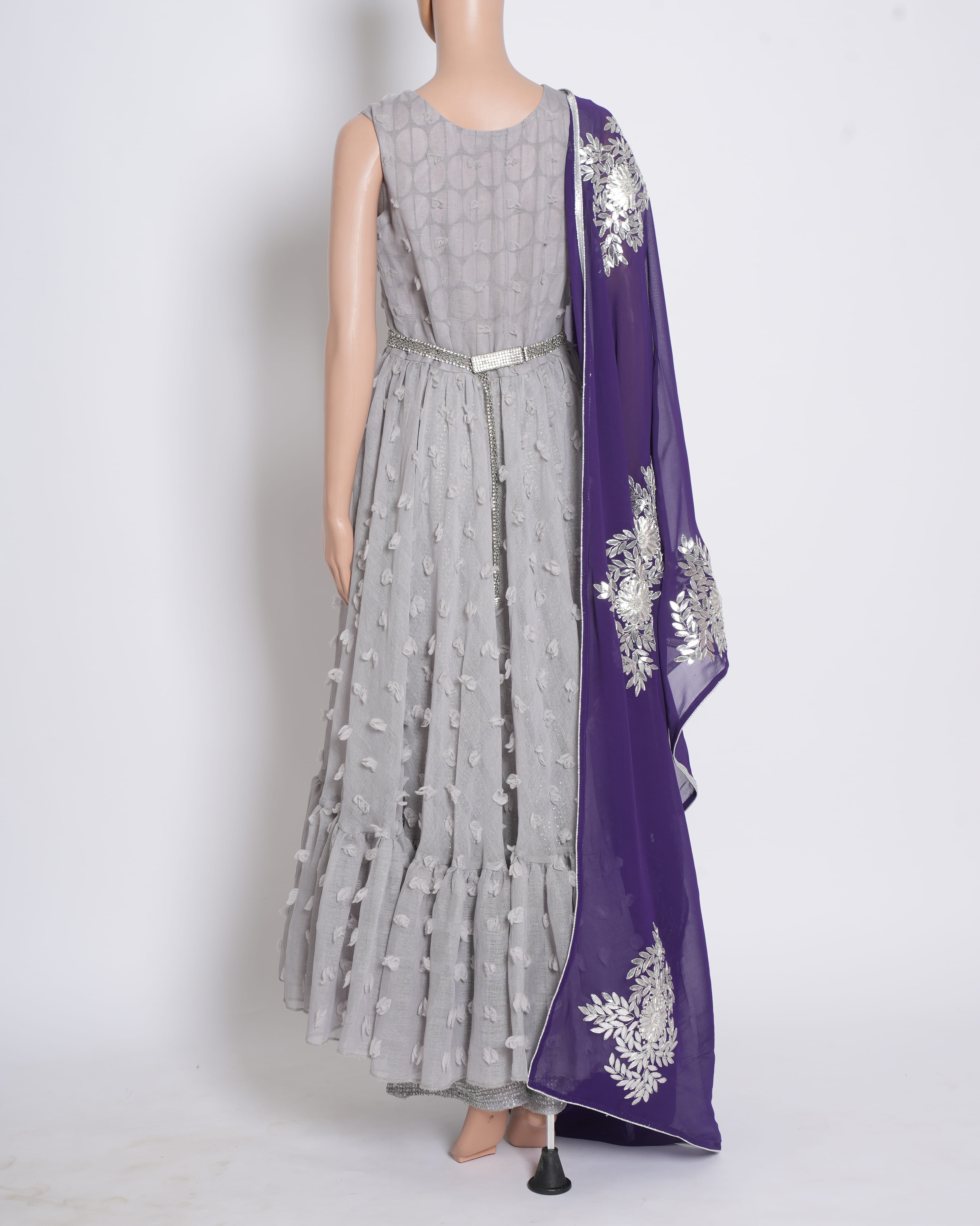 Esha Sethi Thirani Set of 3 Anarkali in Grey & Ink Blue