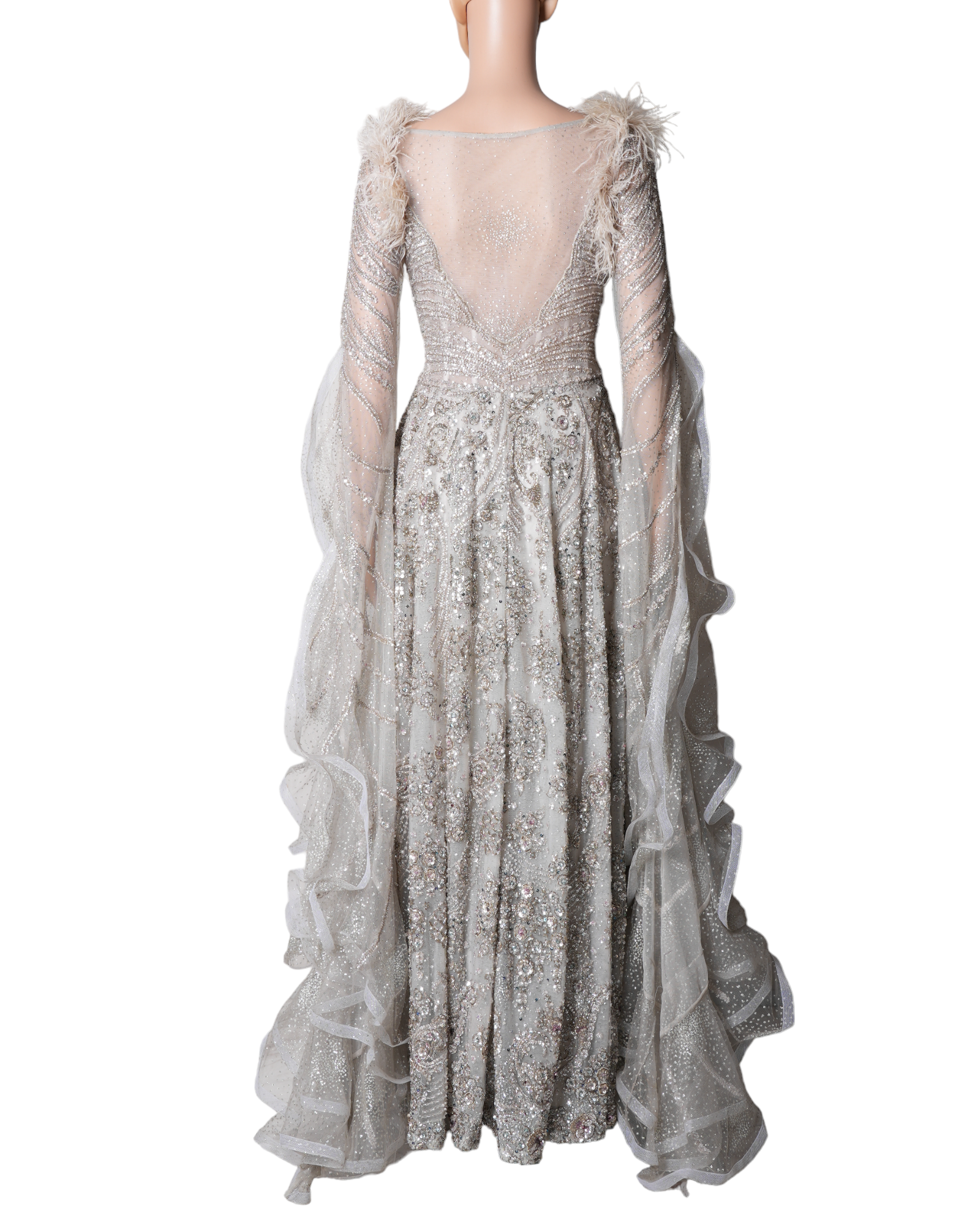 Dolly J Silver Alizeh Shimmer Tulle Full Length Kalidaar Gown