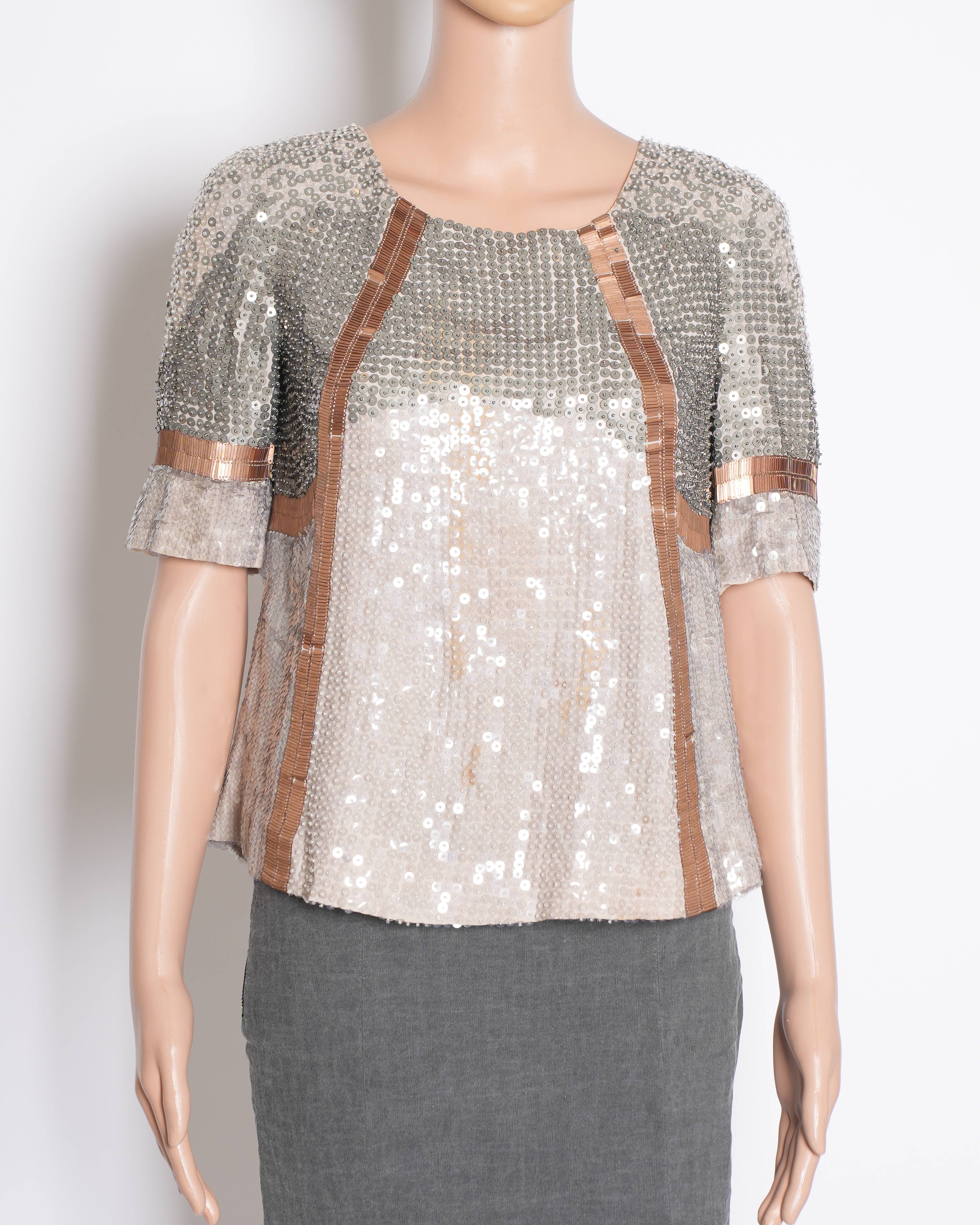 Rohit Gandhi & Rahul Khanna Grey Sequin Top