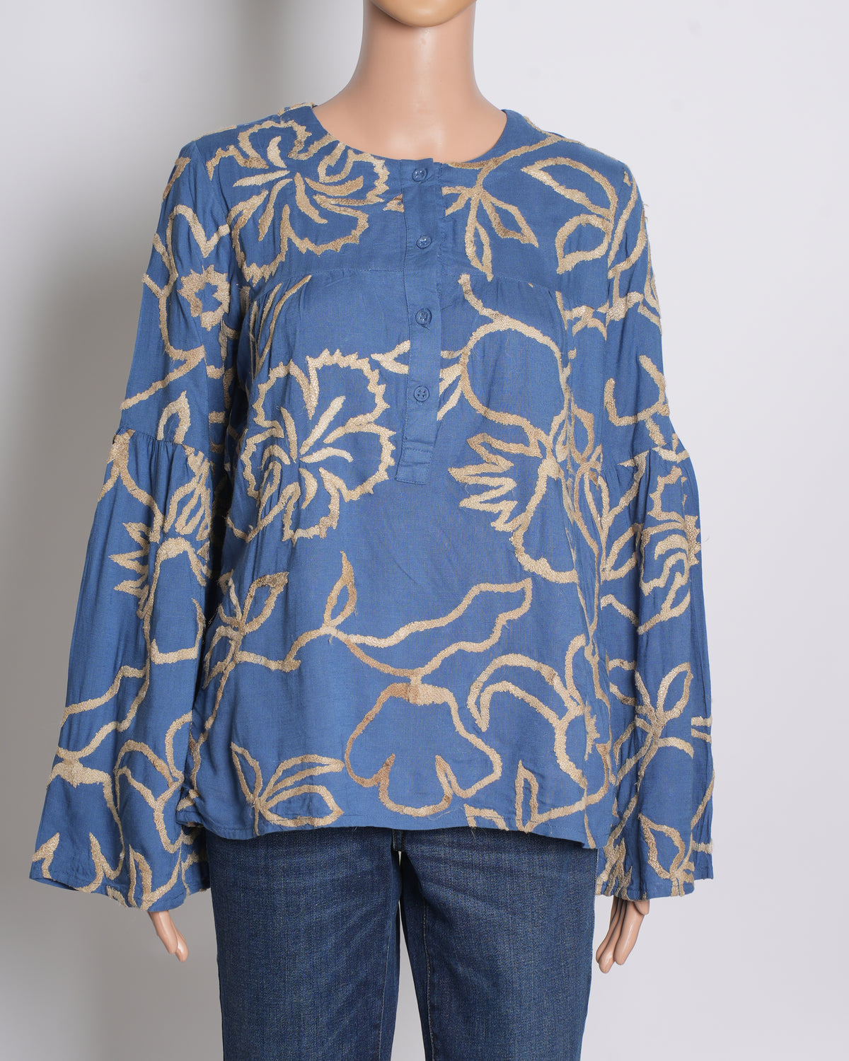 Abraham & Thakore Tussar Silk Embroidered Floral Top