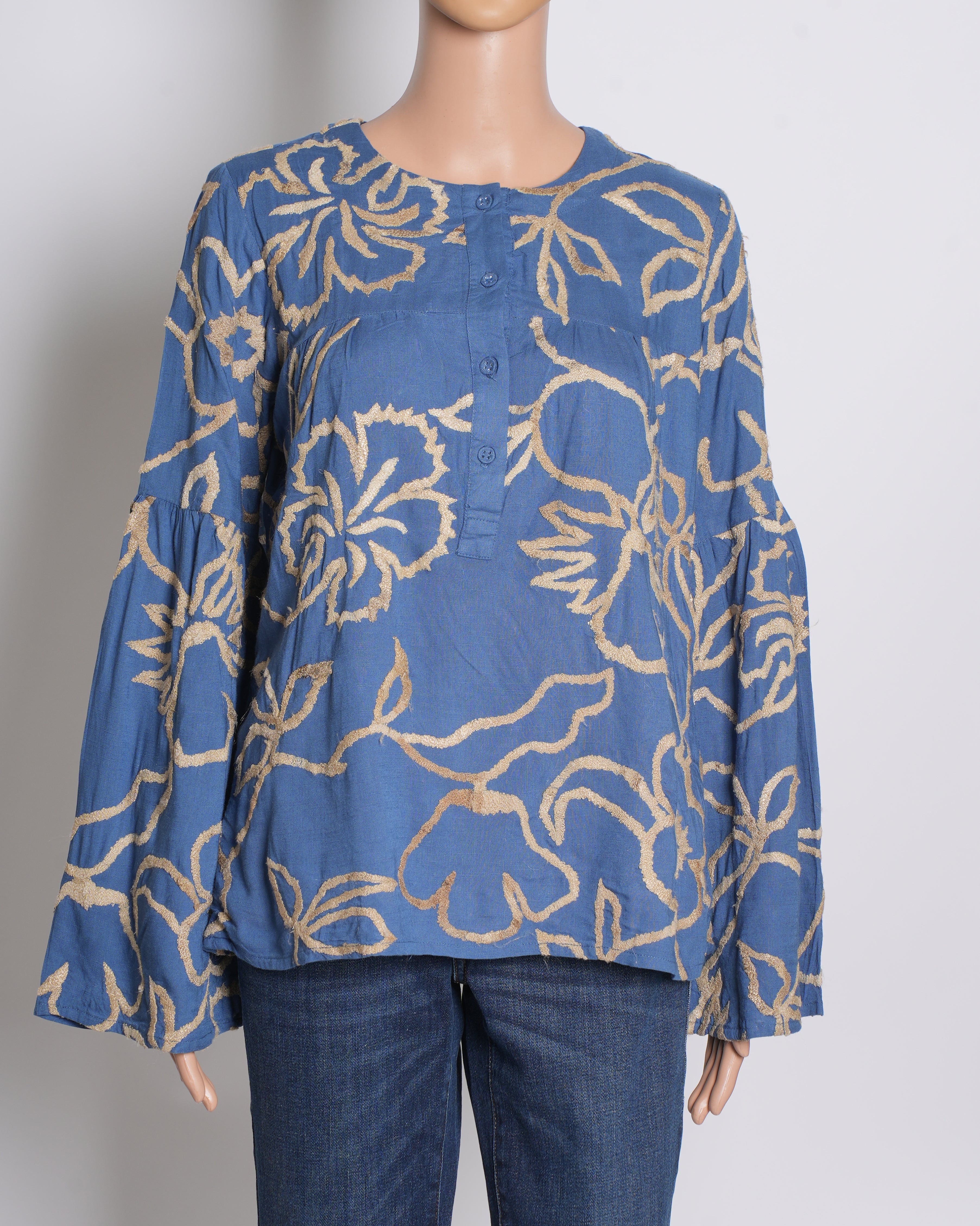 Abraham Thakore Tussar Silk Embroidered Floral Top