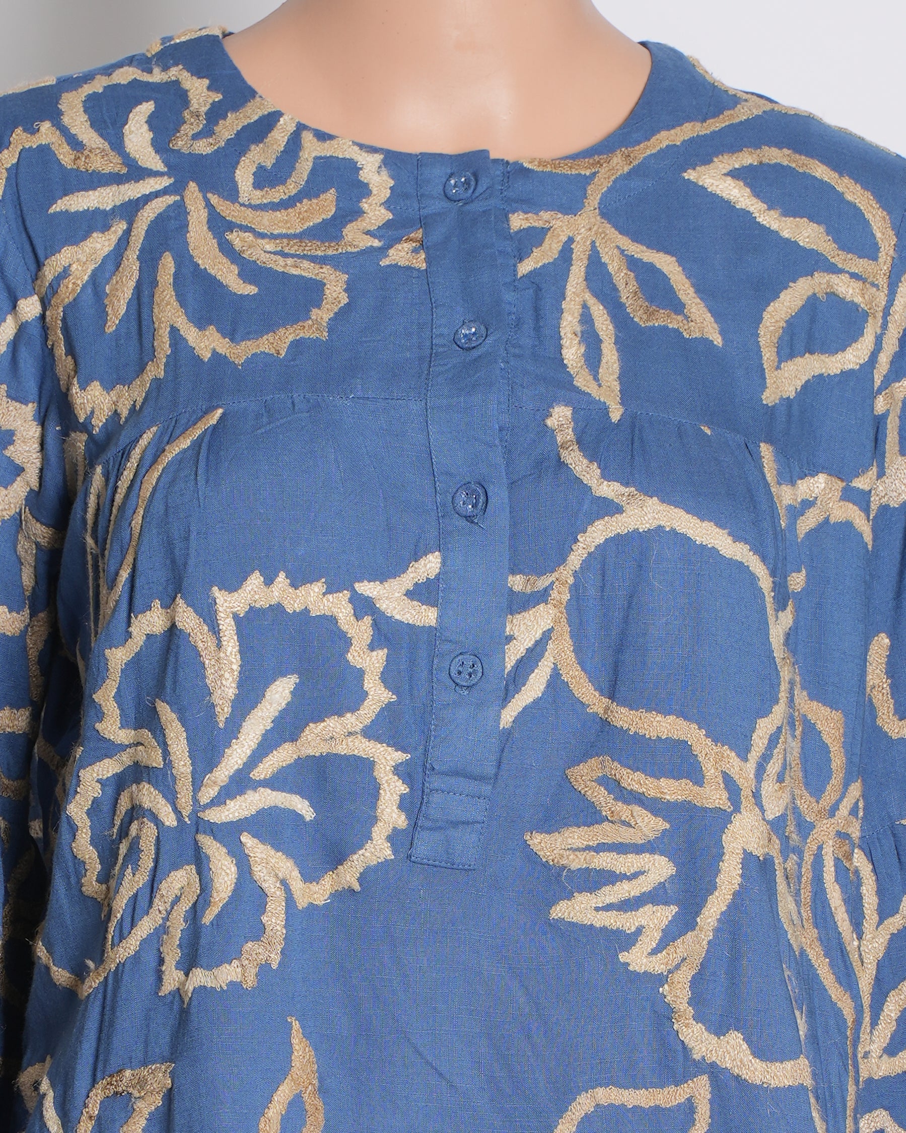 Abraham Thakore Tussar Silk Embroidered Floral Top