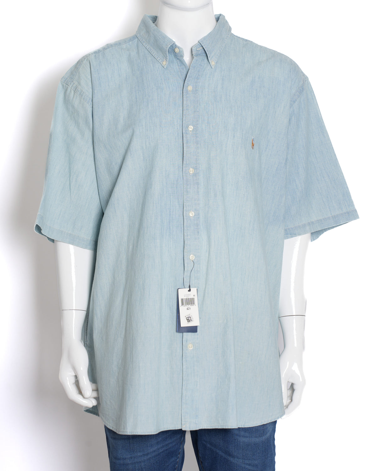 New Ralph Lauren Men's Half-Sleeve Button-Down Shirt in Light Blue