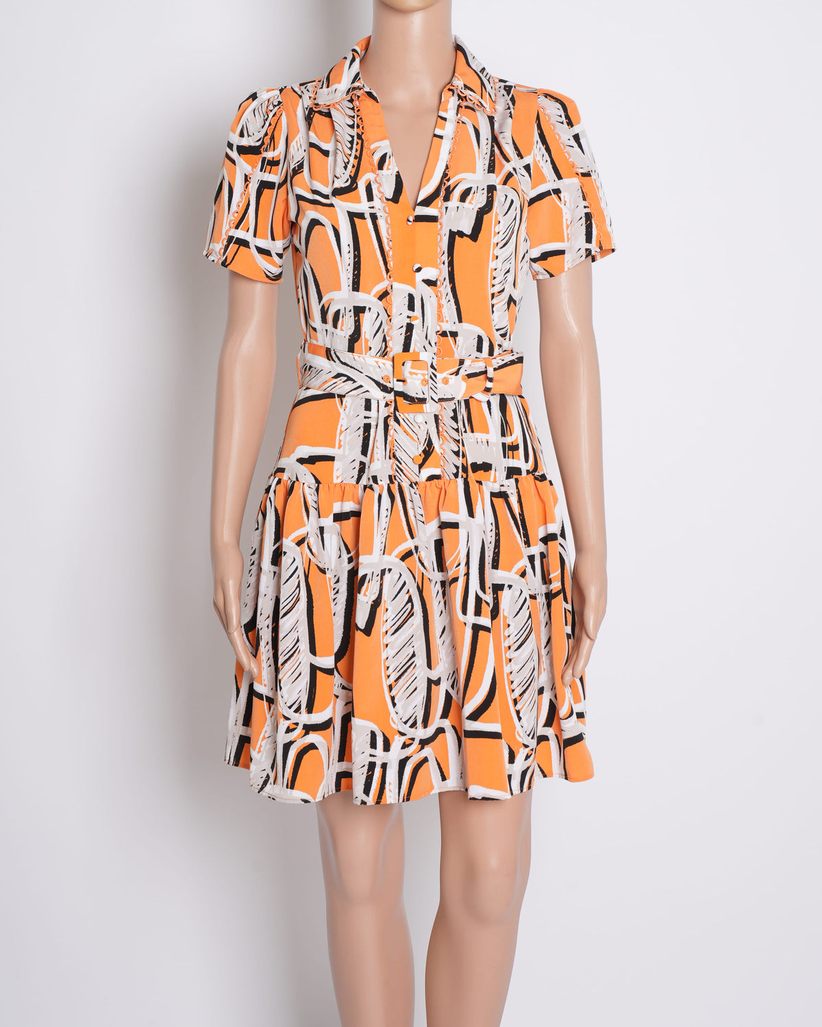New Karl Lagerfeld Printed Dress In Orange & Black