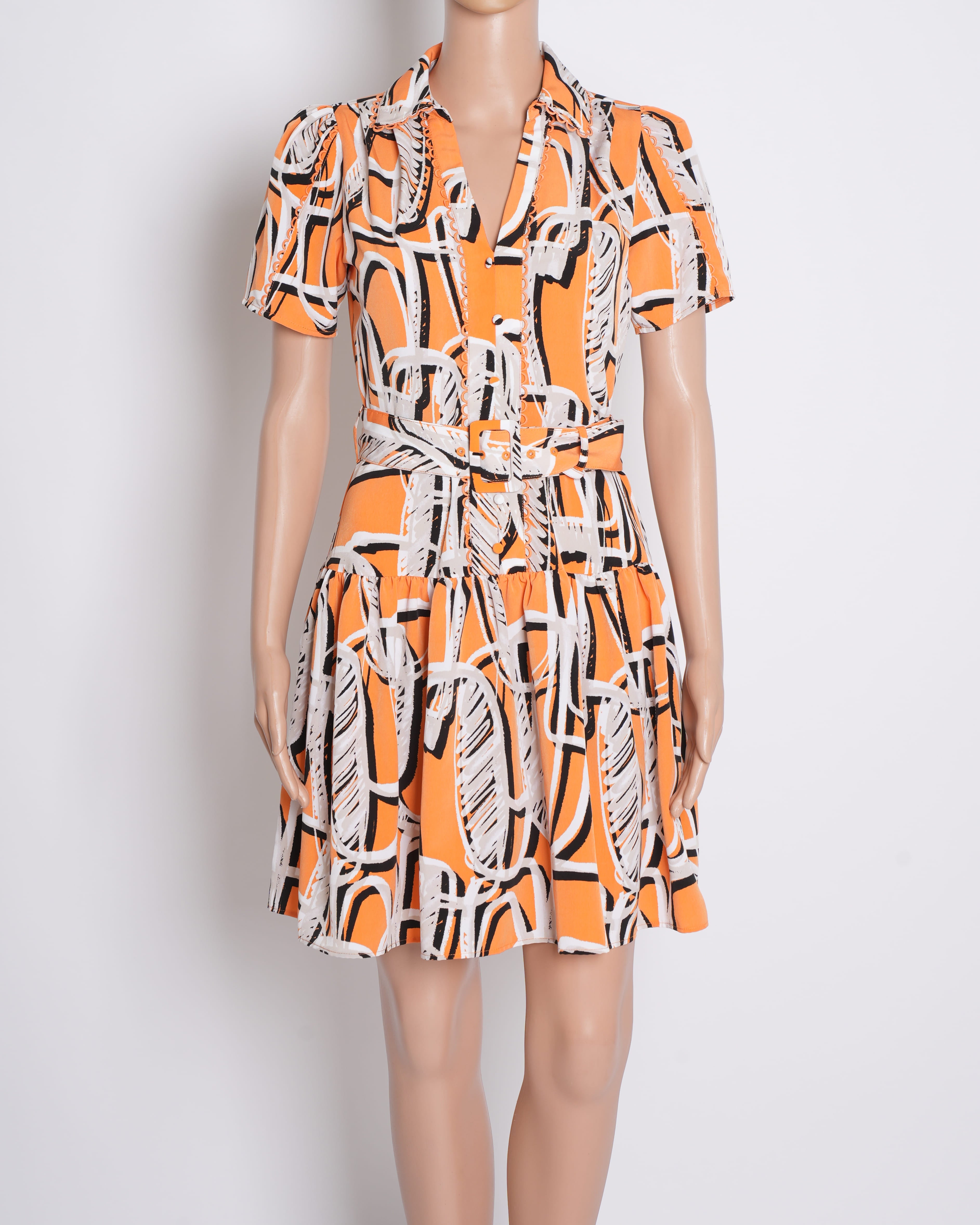 Karl Lagerfeld Printed Dress In Orange & Black