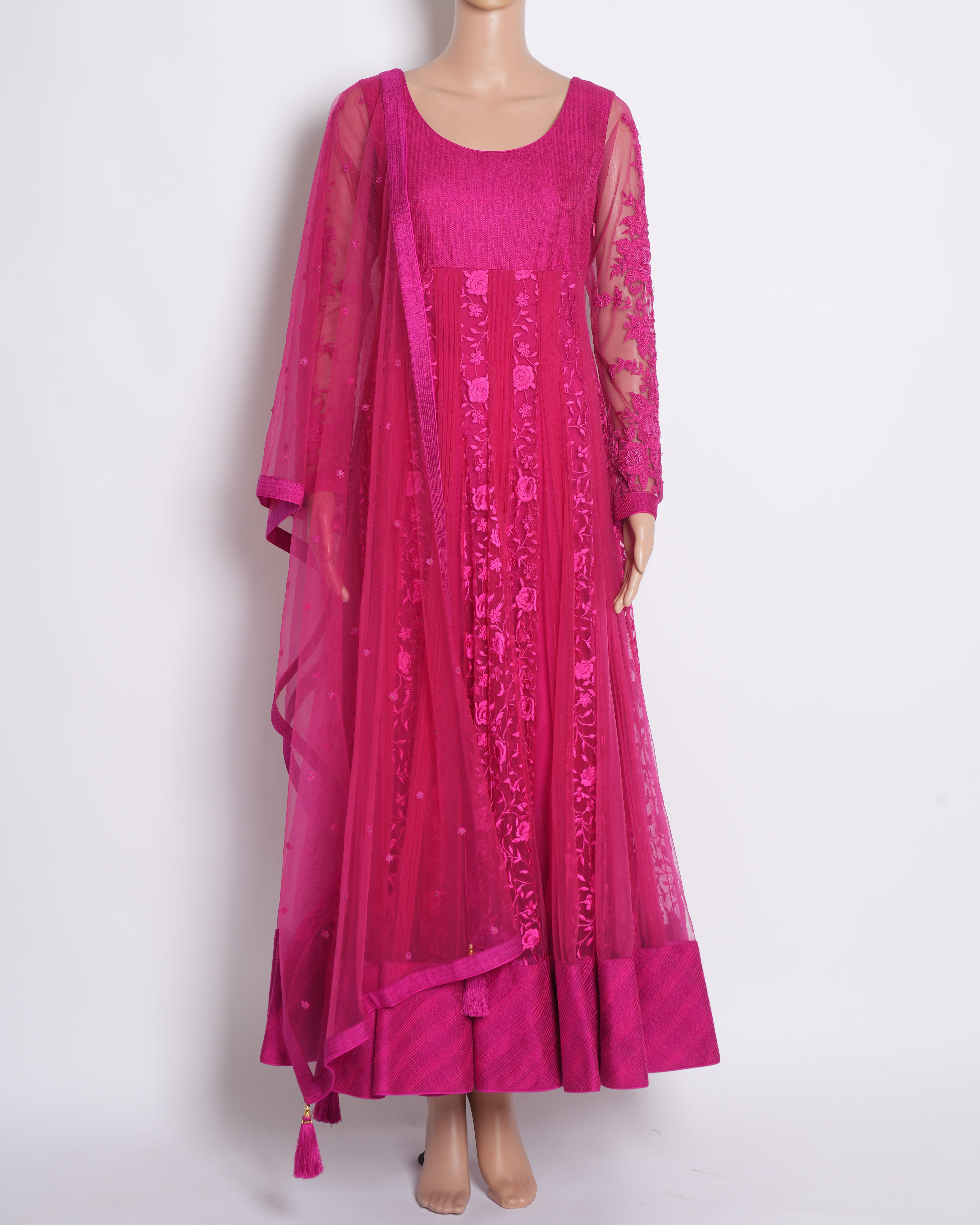 Osaa by Adarsh Embroidered Anarkali Set – 3 Piece in Pink