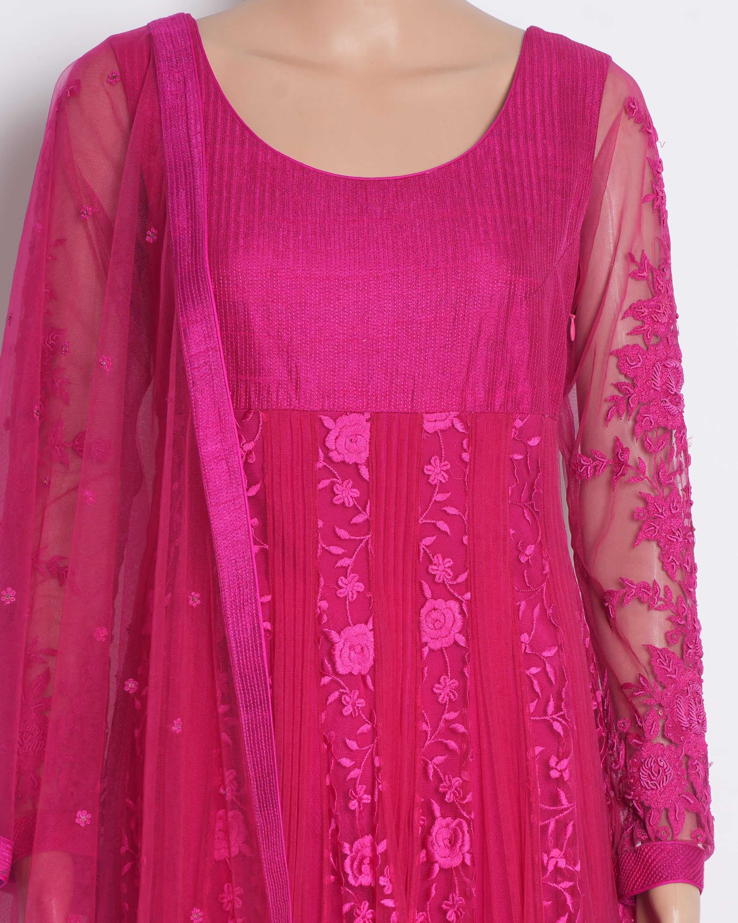 Osaa by Adarsh Embroidered Anarkali Set – 3 Piece in Pink