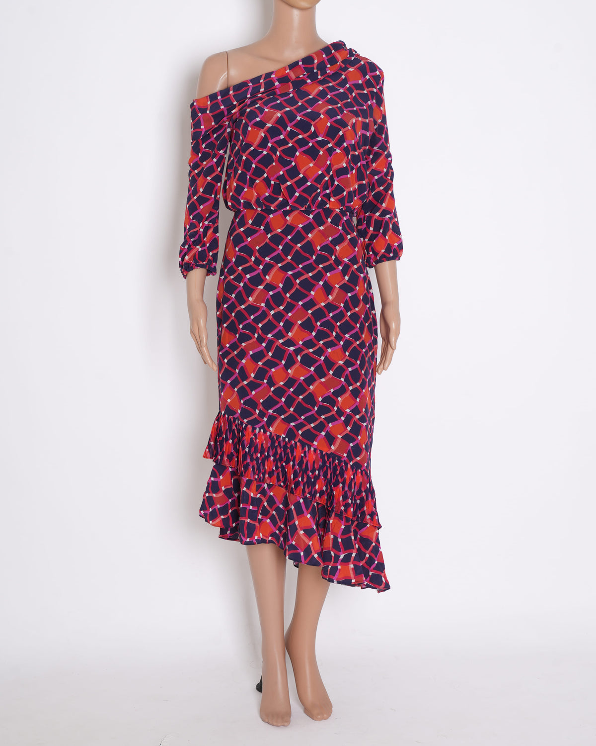 Saloni Printed Knee-Length Dress In Red