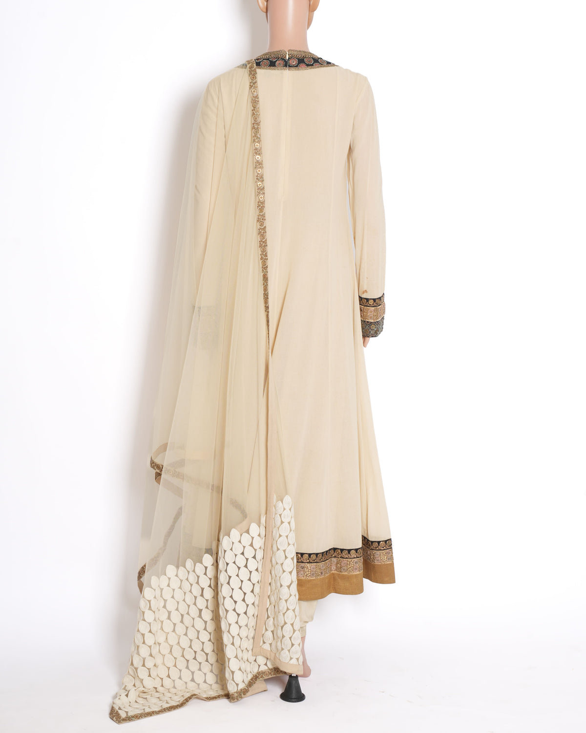 Sabyasachi Sequin Work Kurta Set Of 3 In Beige WIth Thick Border