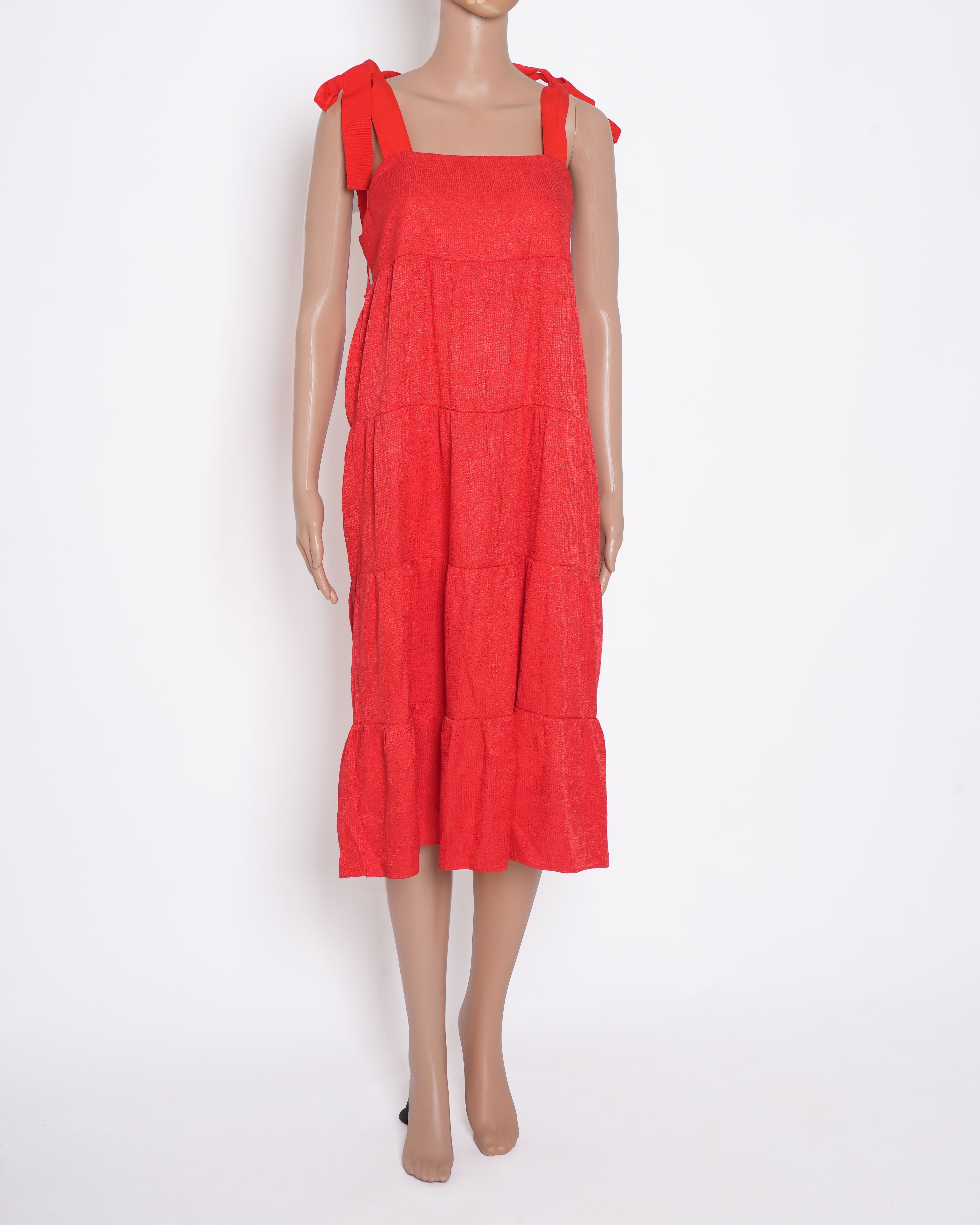 Alice and Olivia Lace Tie-up Dress In Red