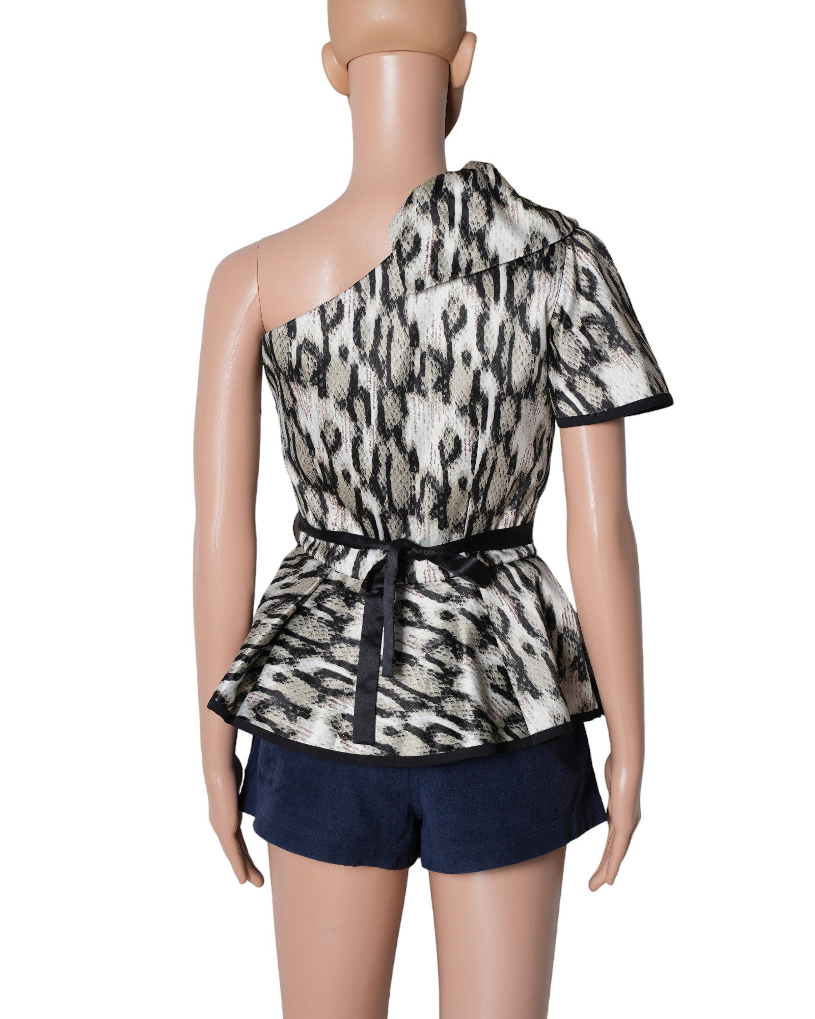 Just Cavalli Khaki Snake Print Asymmetric Single Shoulder Top