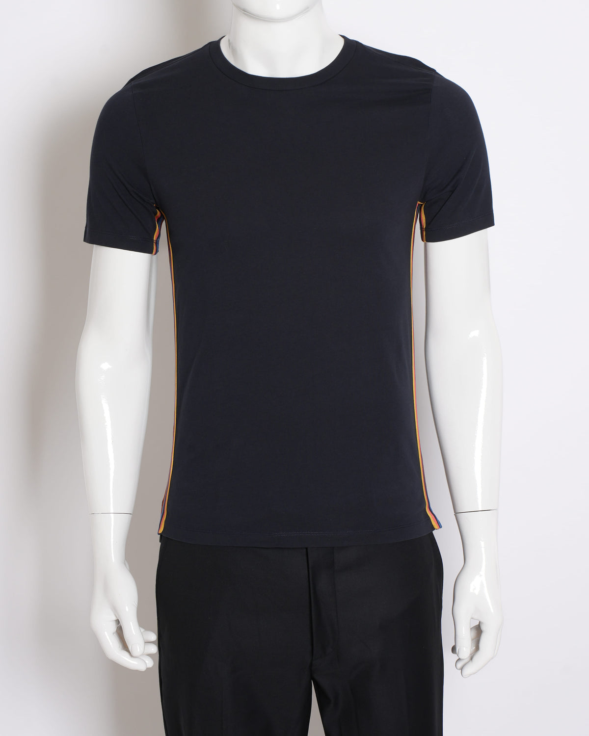 Paul Smith Men's T-shirt in Ink Blue with Stripe Detailing on the Sides