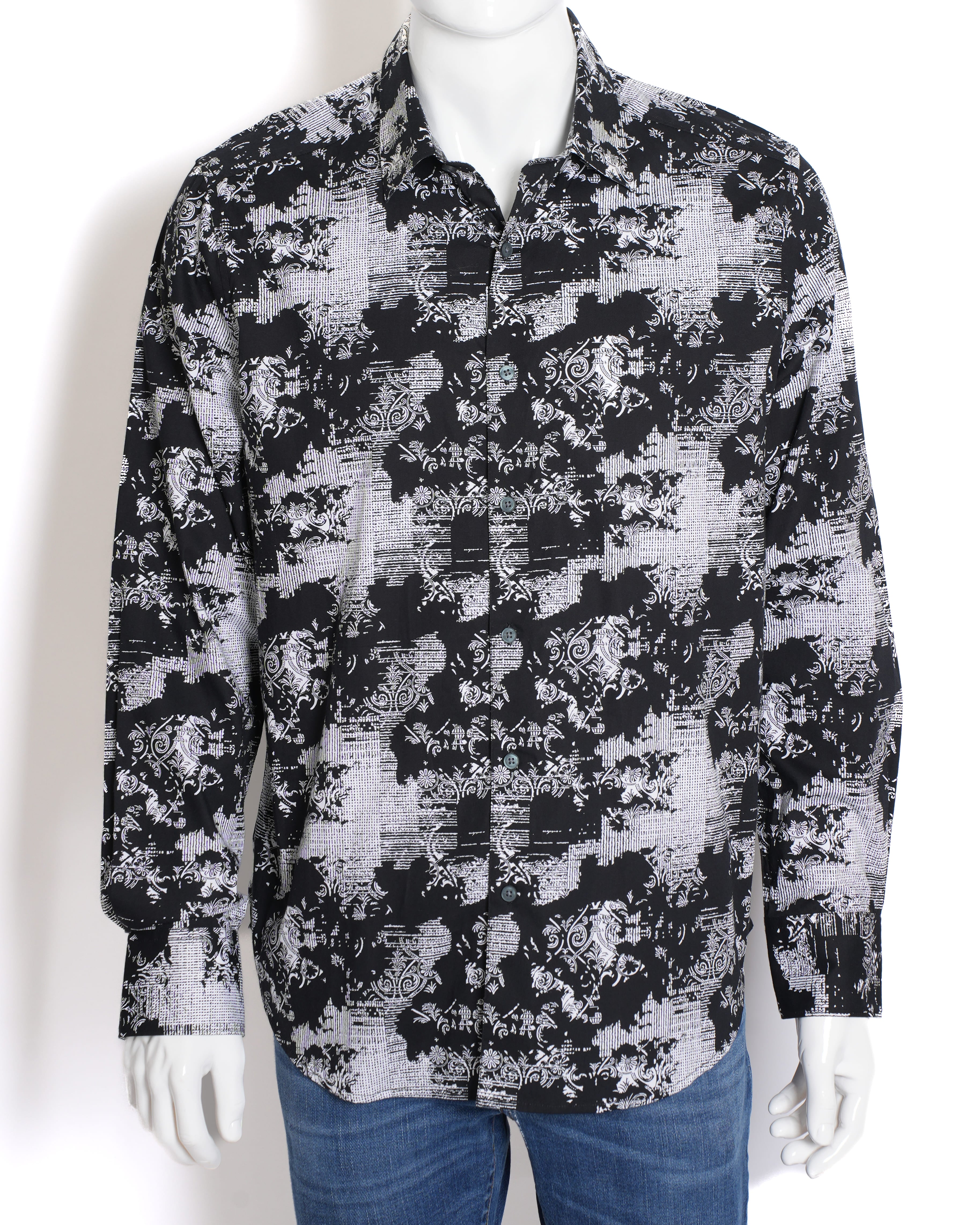 Roberto Graham Black & White Button Down Full Sleeve Shirt