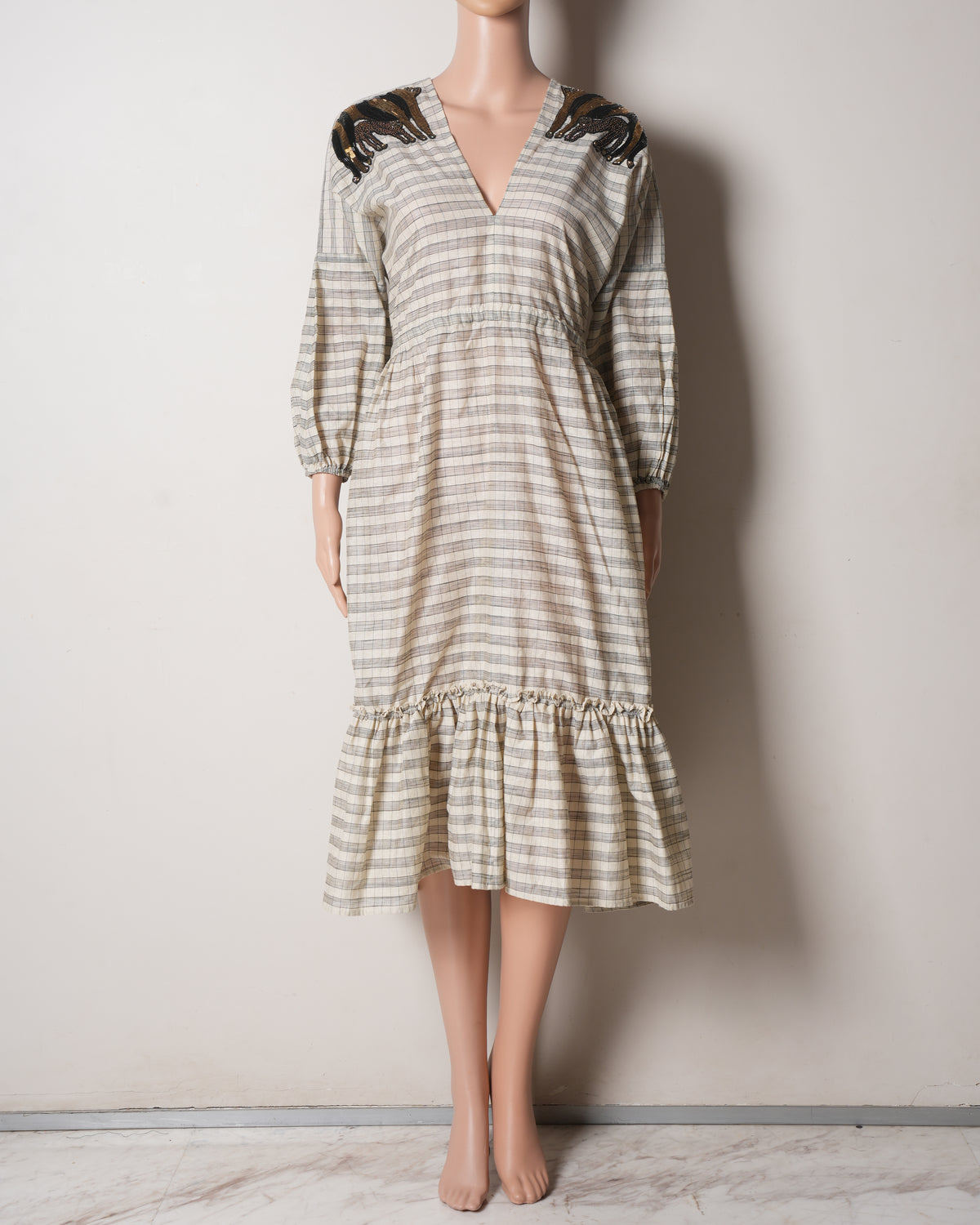 Rara Avis Tie-Detail Checkered Dress