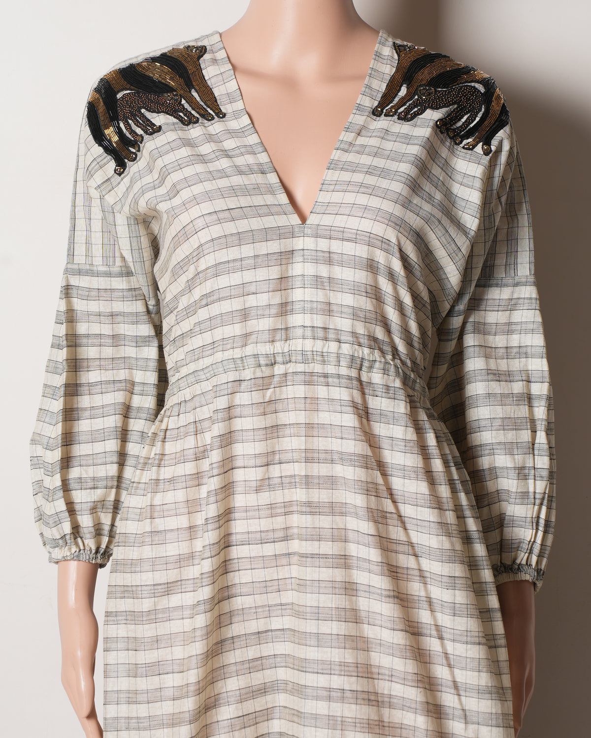 Rara Avis Tie-Detail Checkered Dress