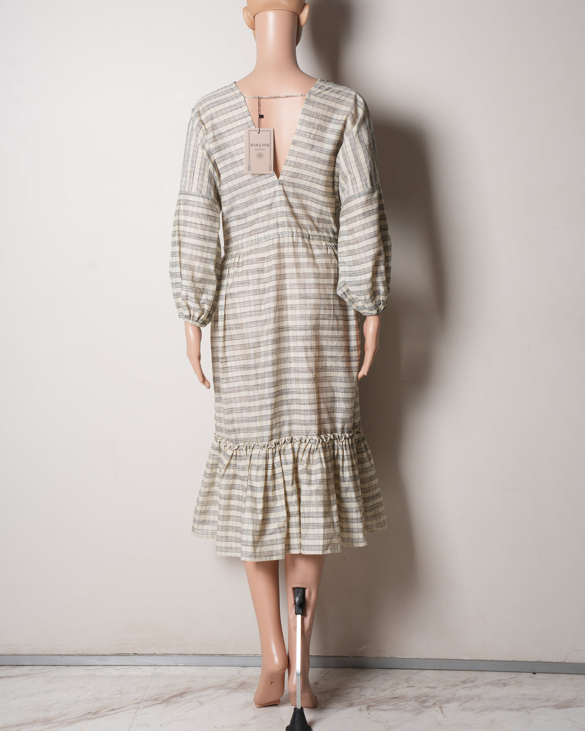 Rara Avis Tie-Detail Checkered Dress