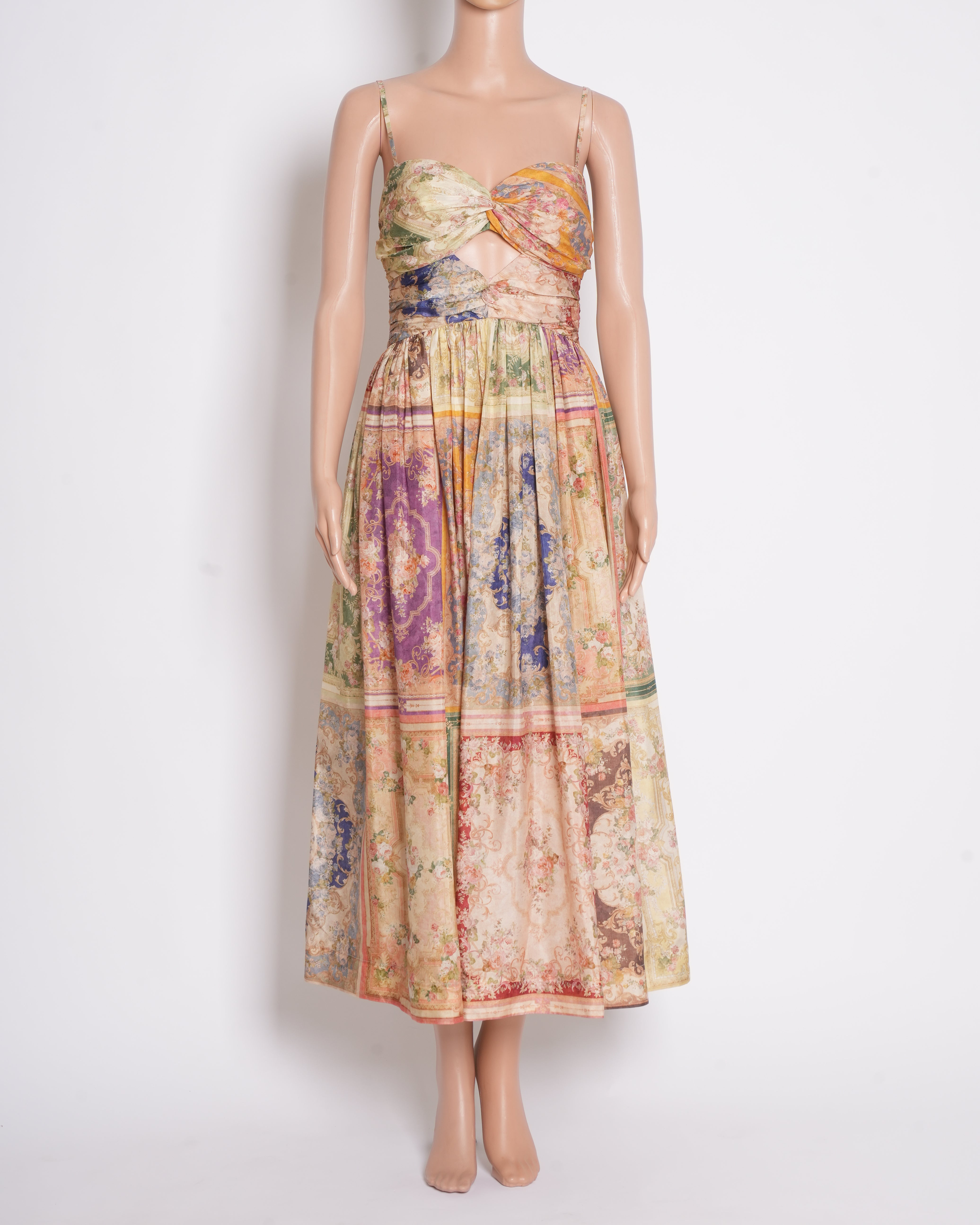 Zimmermann The August Tie Front  Midi Dress in Patch Floral