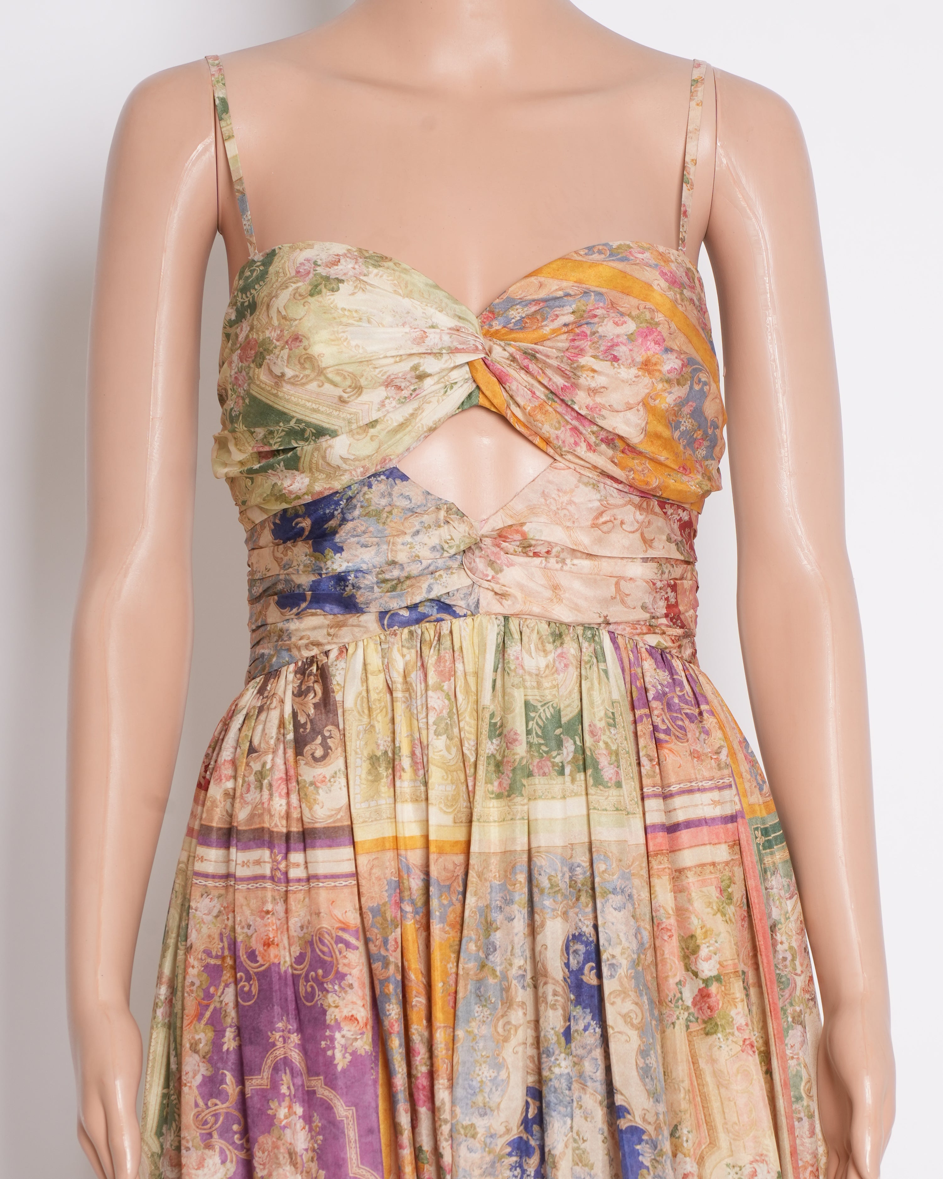 Zimmermann The August Tie Front  Midi Dress in Patch Floral