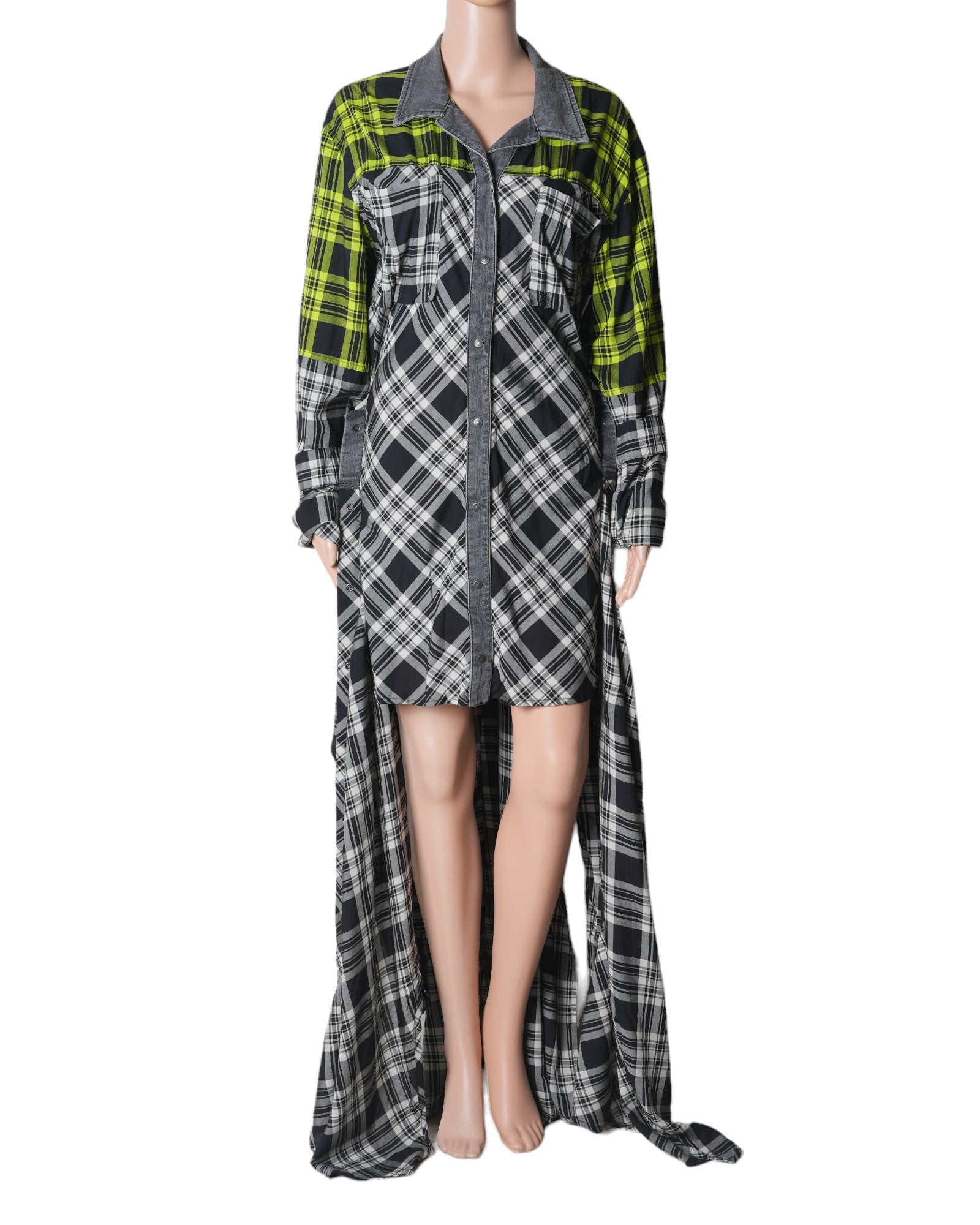 Diesel Grey Double Shirt Checkered Dress