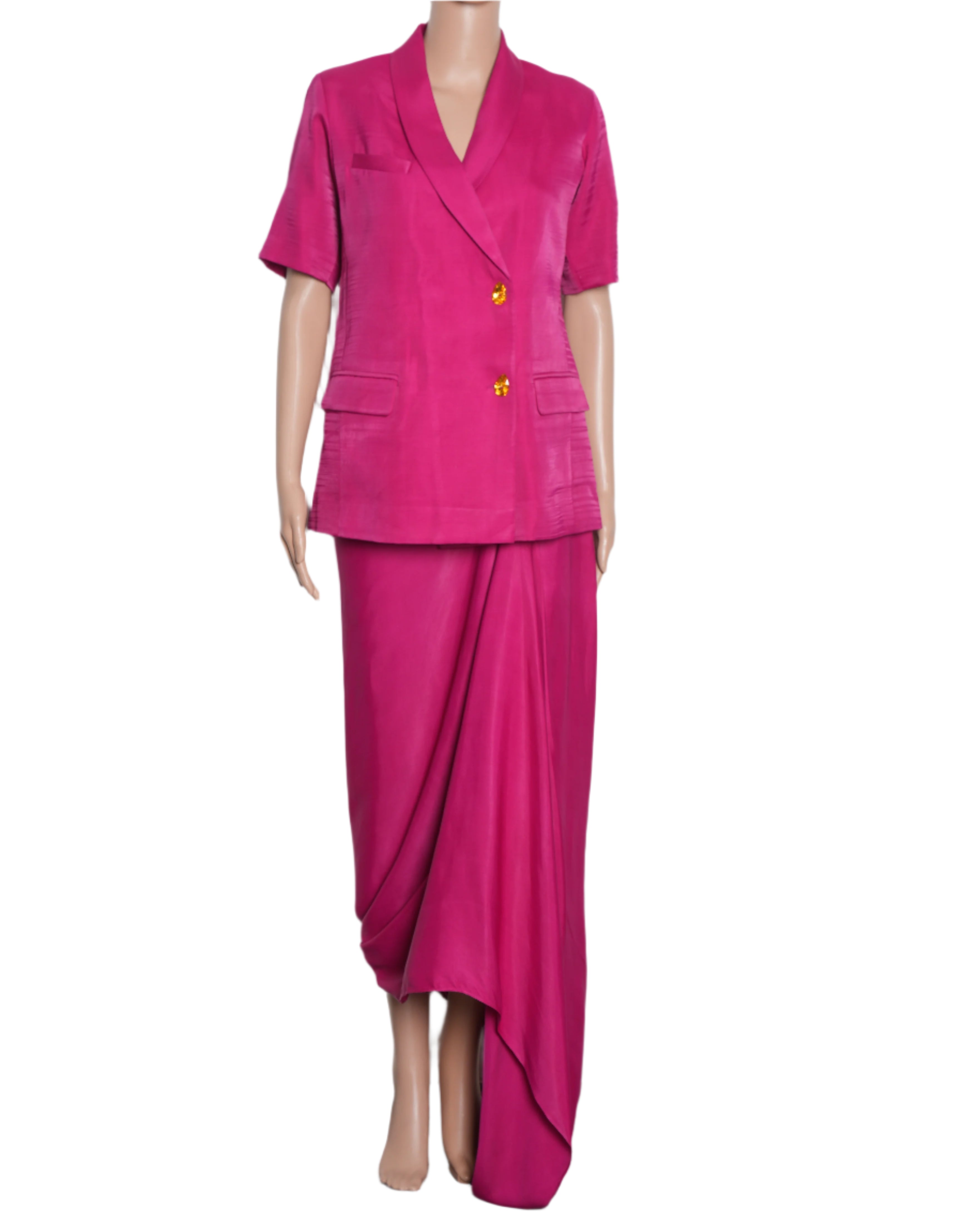 Studio Rigu Rani Pink Blazer With Draped Skirt (Set of 2)