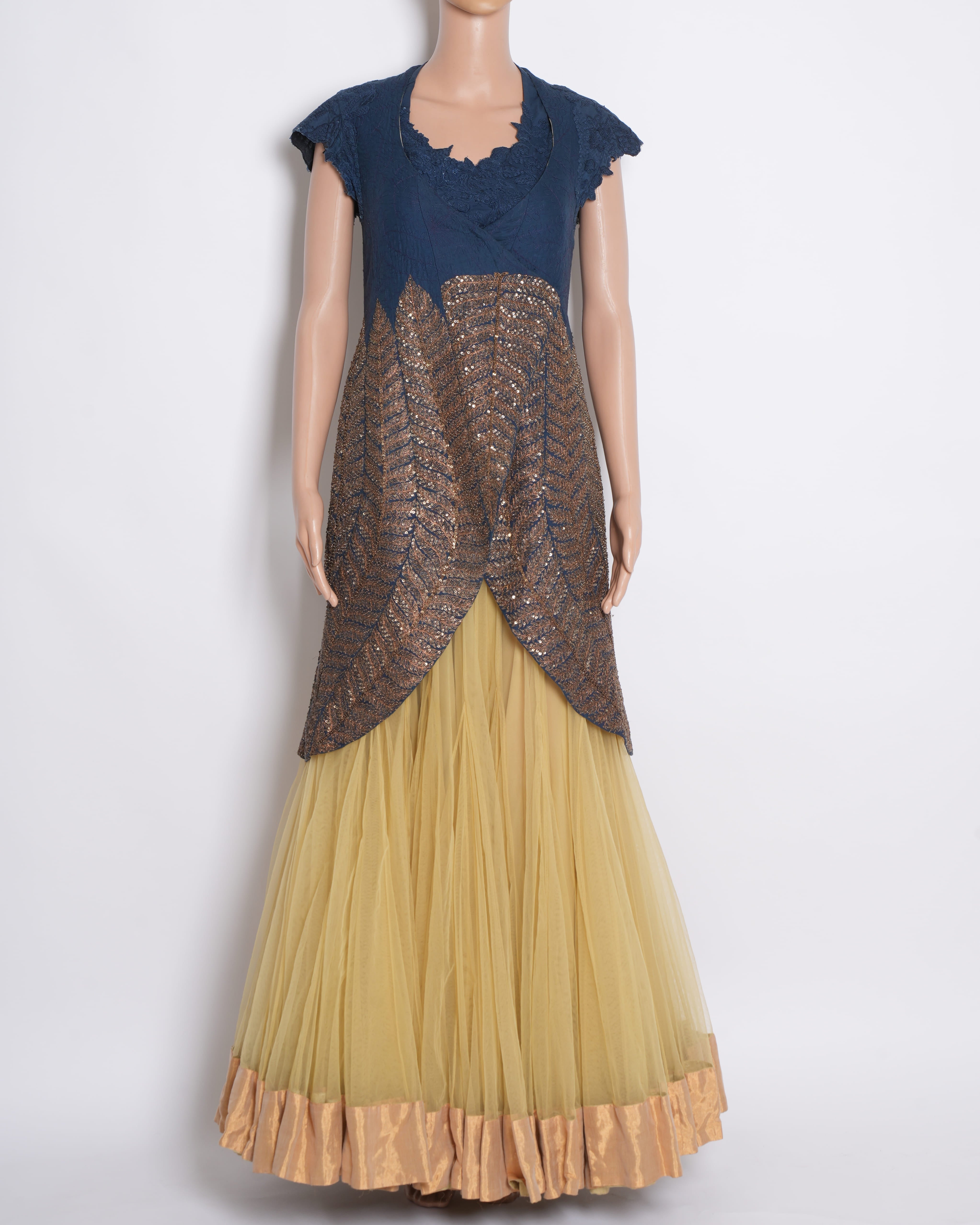 Anamika Khanna Lehenga with Top & Jacket in Shades of Blue & Yellow