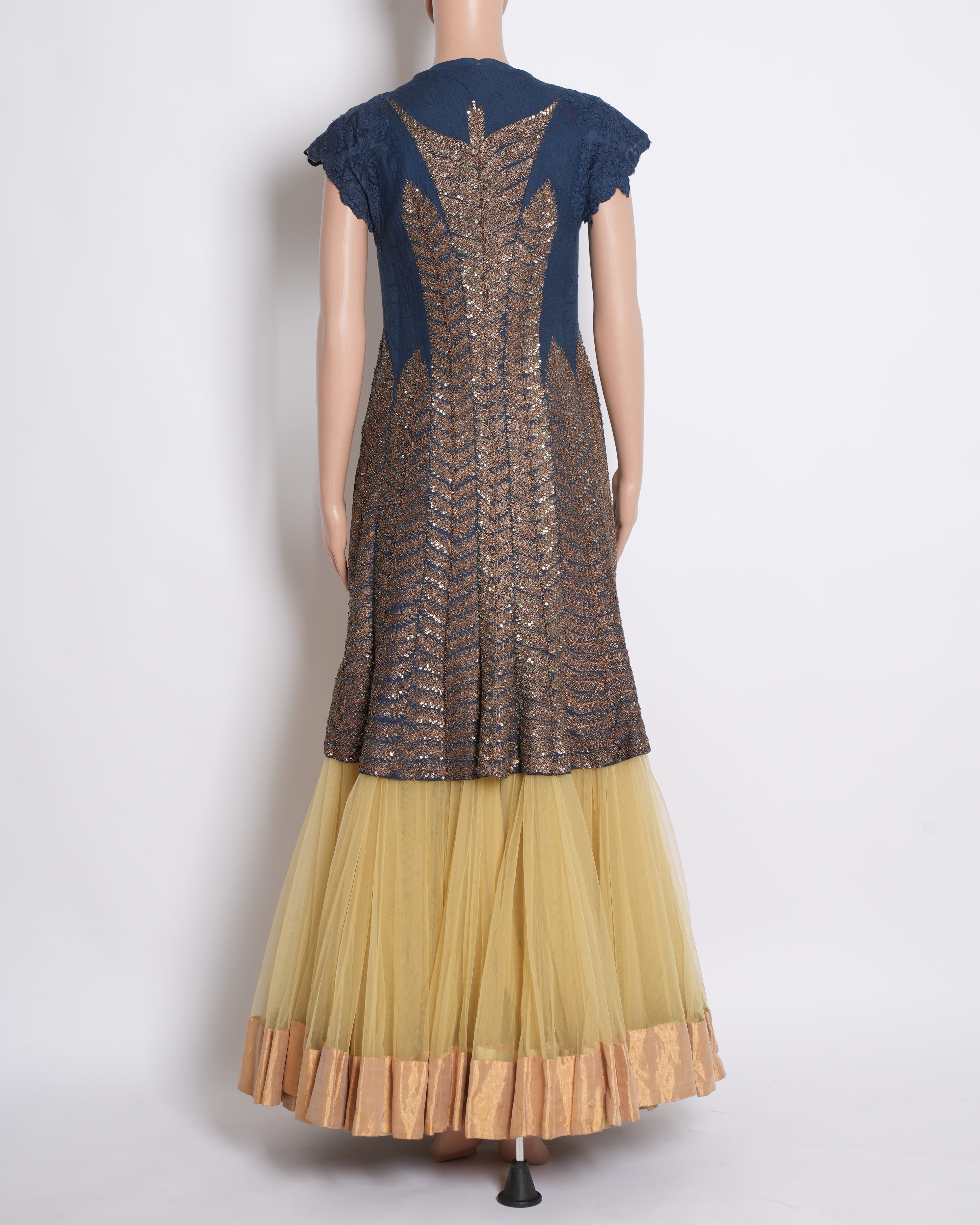 Anamika Khanna Lehenga with Top & Jacket in Shades of Blue & Yellow