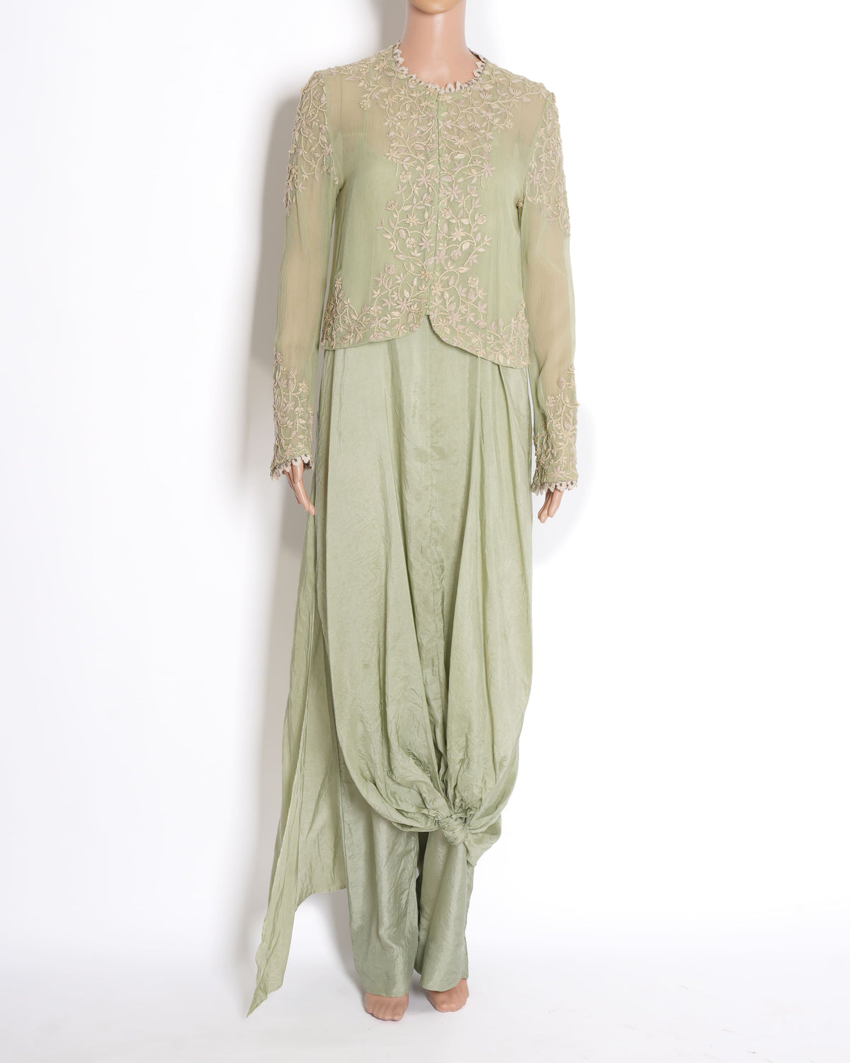 Anita Dongre Sage Green Embroidered Jacket Set (3-Piece)