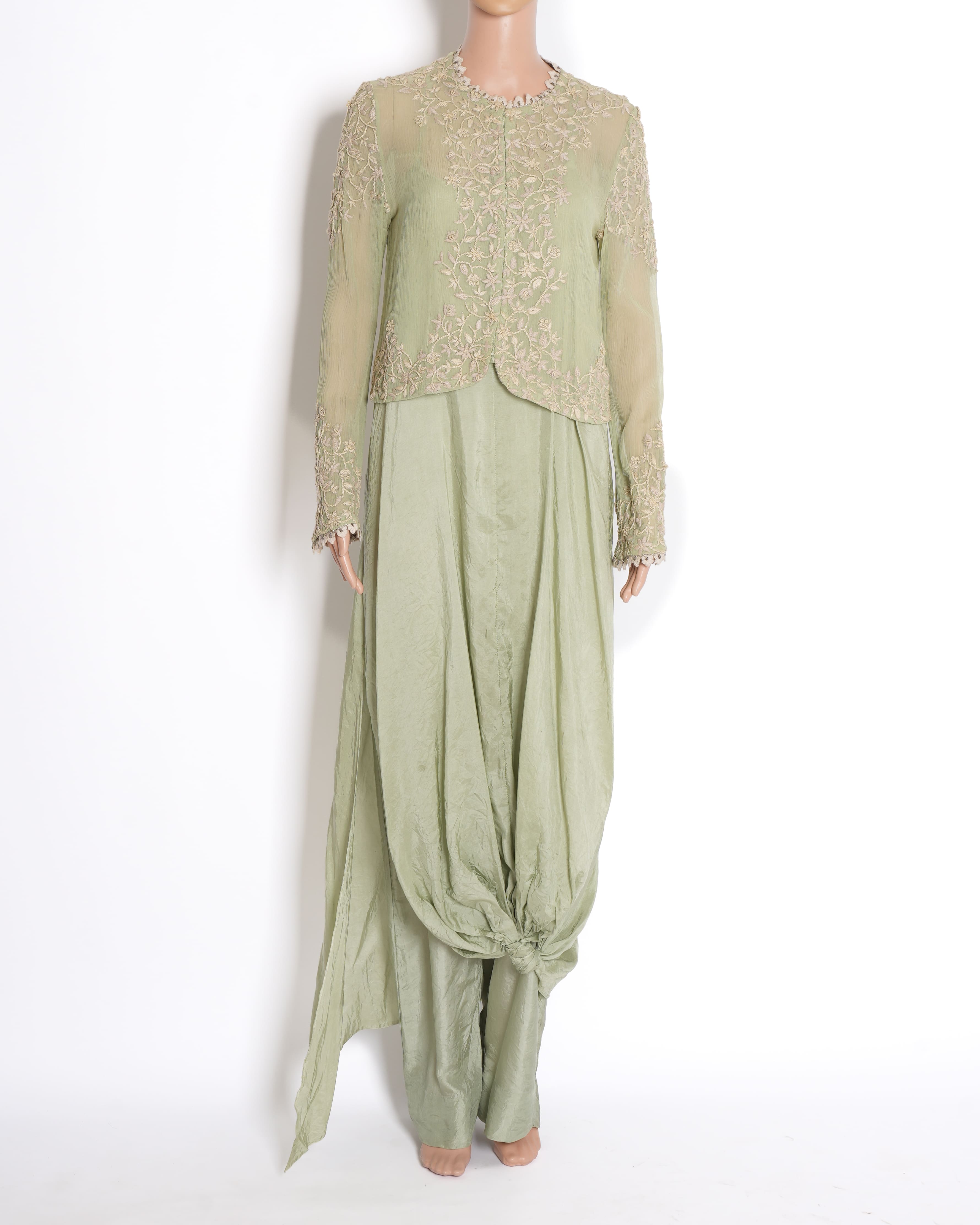 Anita Dongre Sage Green Embroidered Jacket Set (3-Piece)