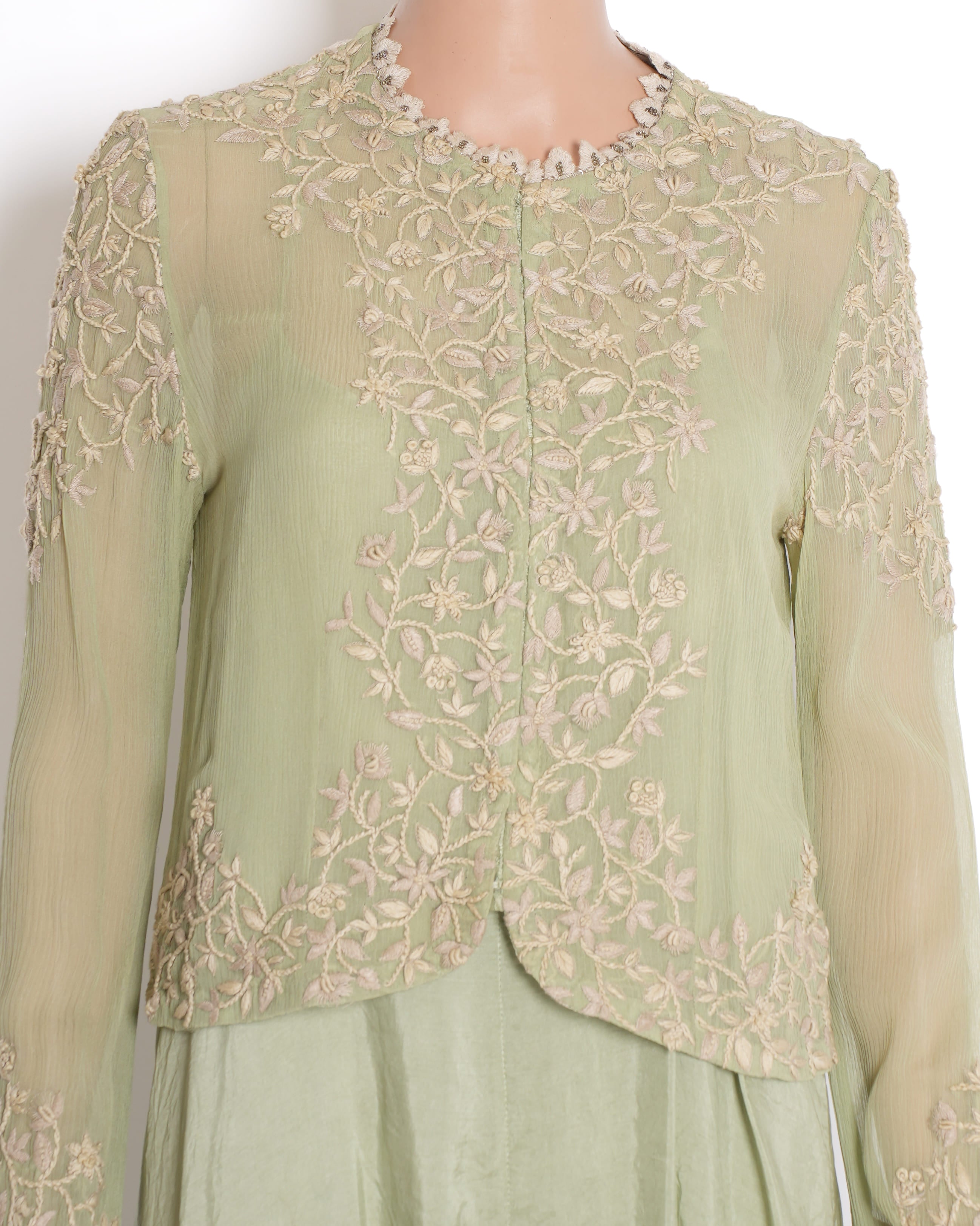 Anita Dongre Sage Green Embroidered Jacket Set (3-Piece)