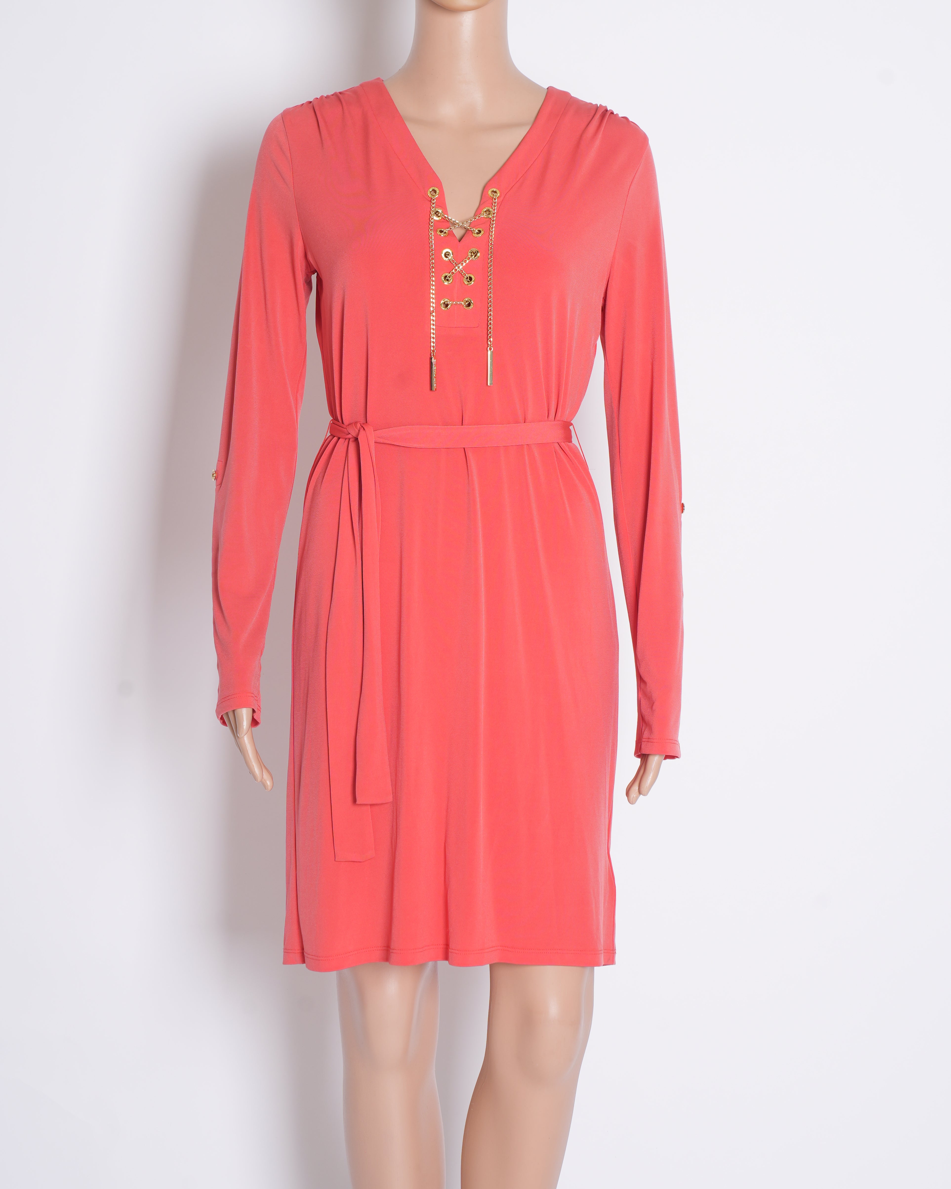Michael Kors Waist Tie Dress In Red