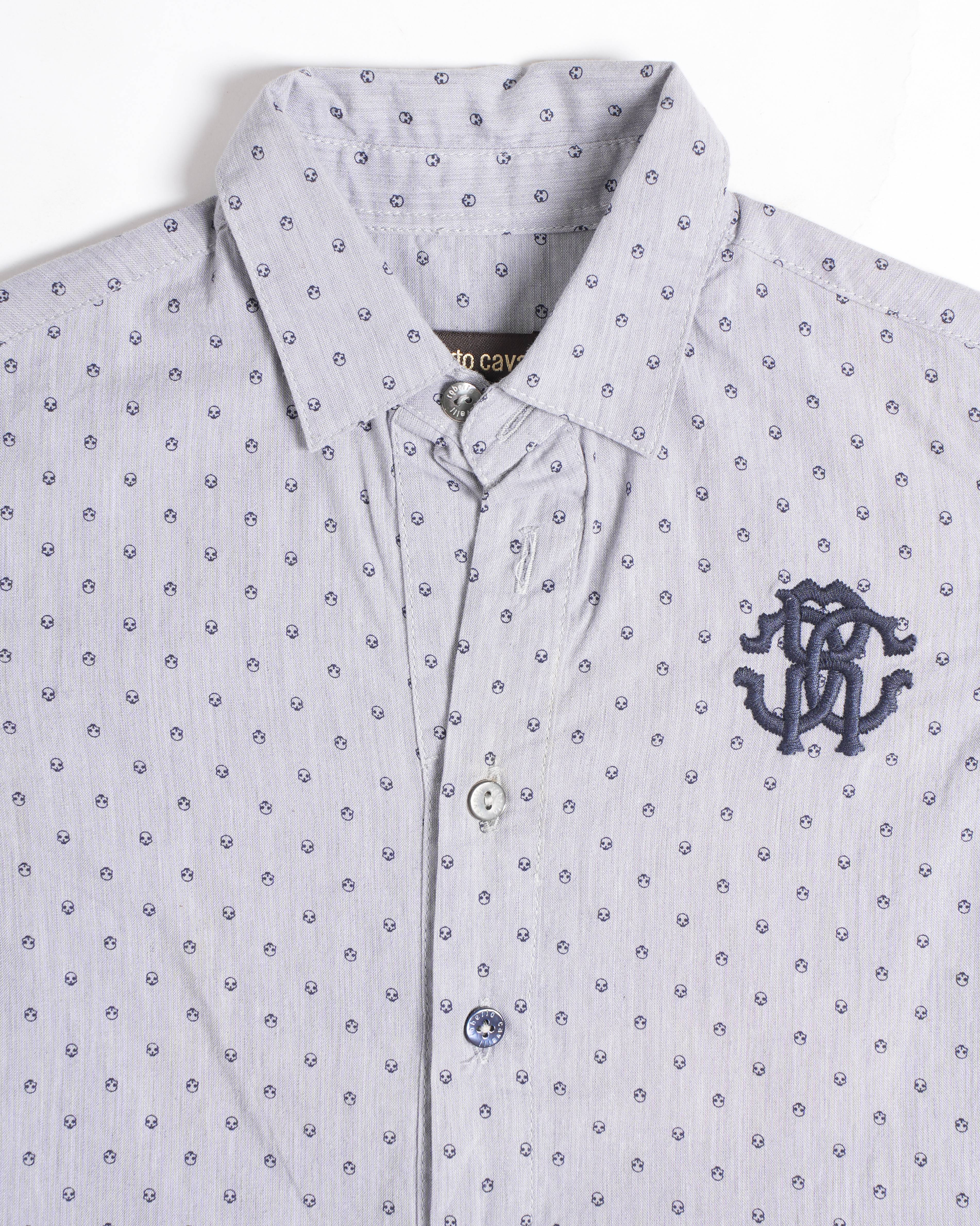 Roberto Cavalli Grey Embroidered Logo Shirt