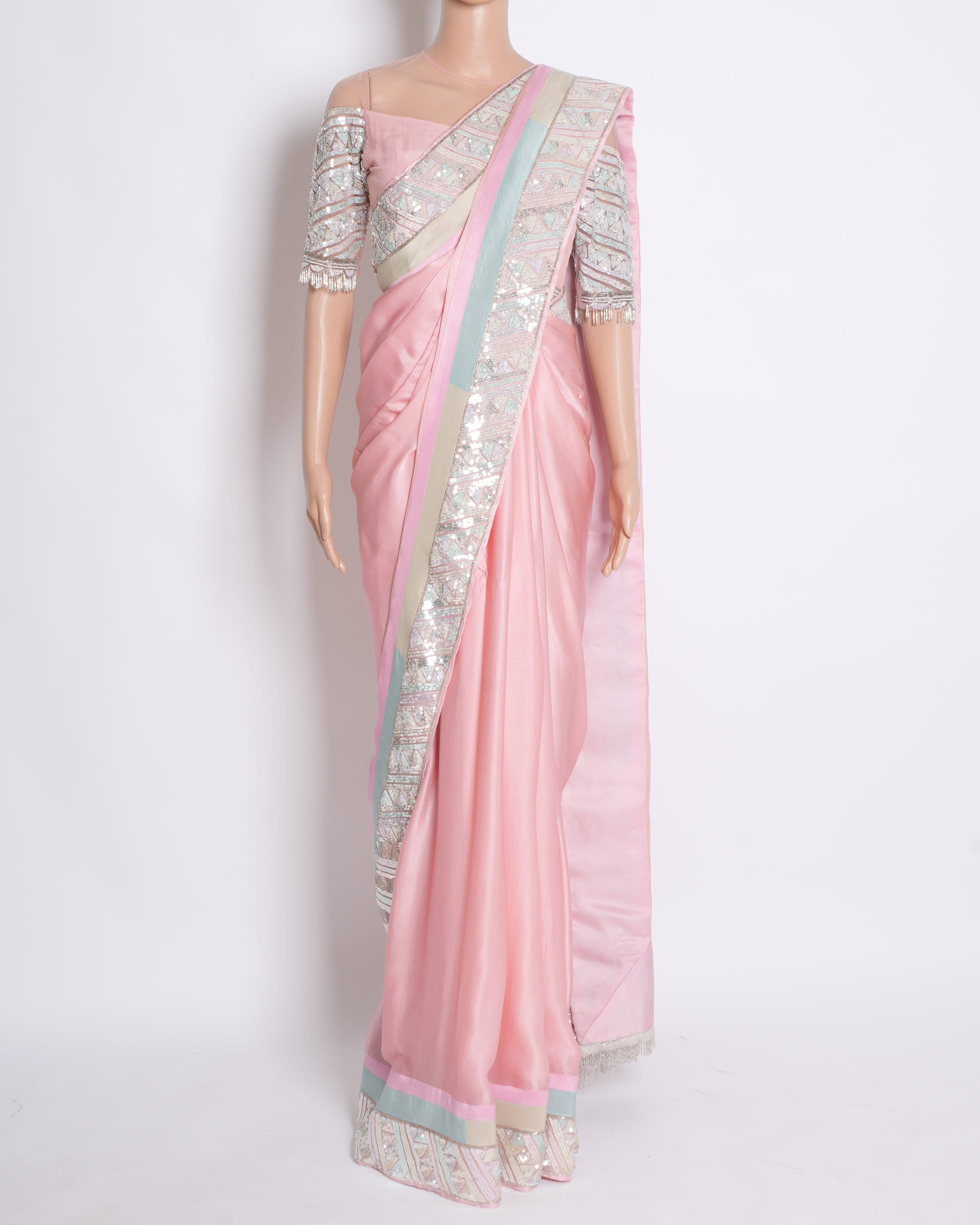 Manish Malhotra Pink Saree with Prestitched Blouse