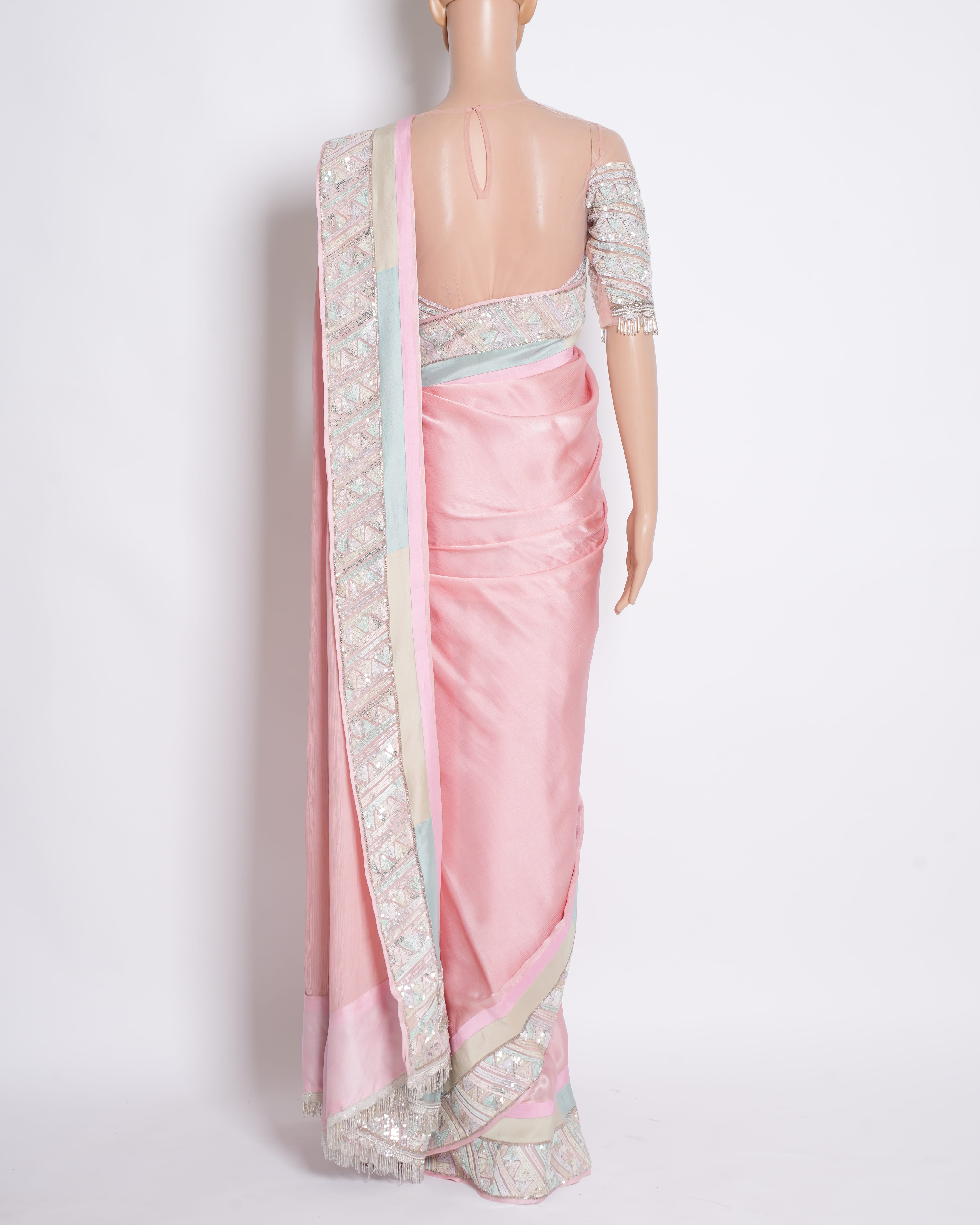Manish Malhotra Pink Saree with Prestitched Blouse