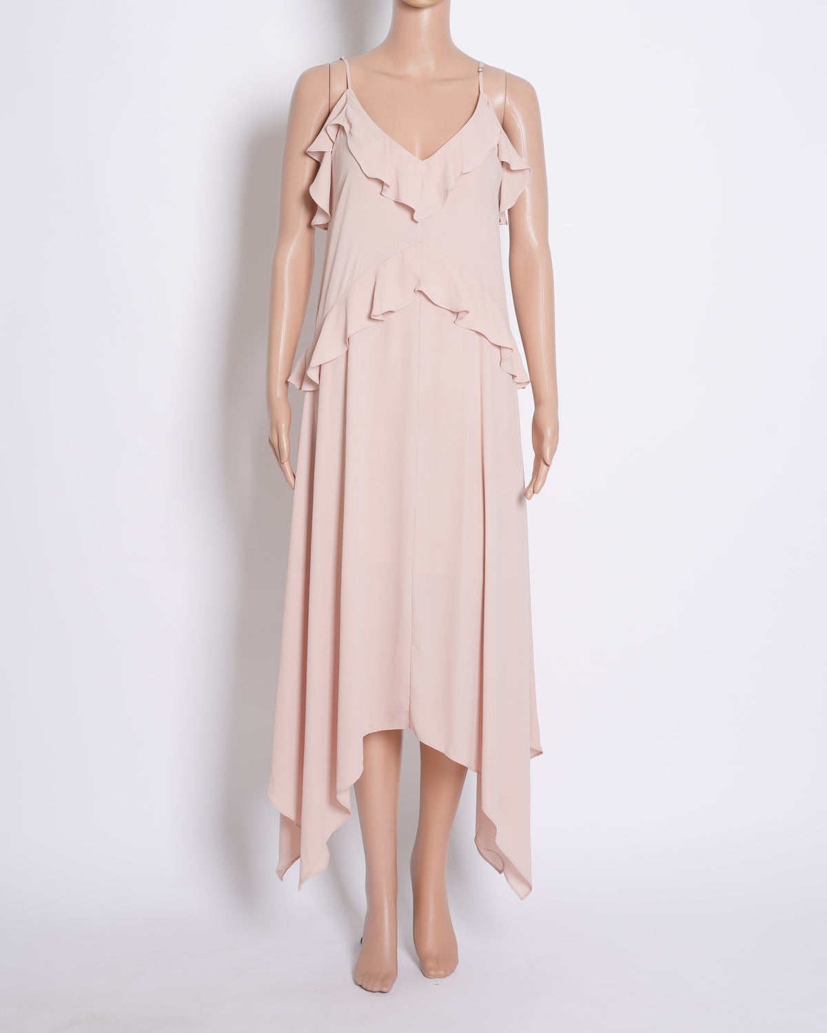 BCBG Full Length Ruffle Detailing Dress In Pink