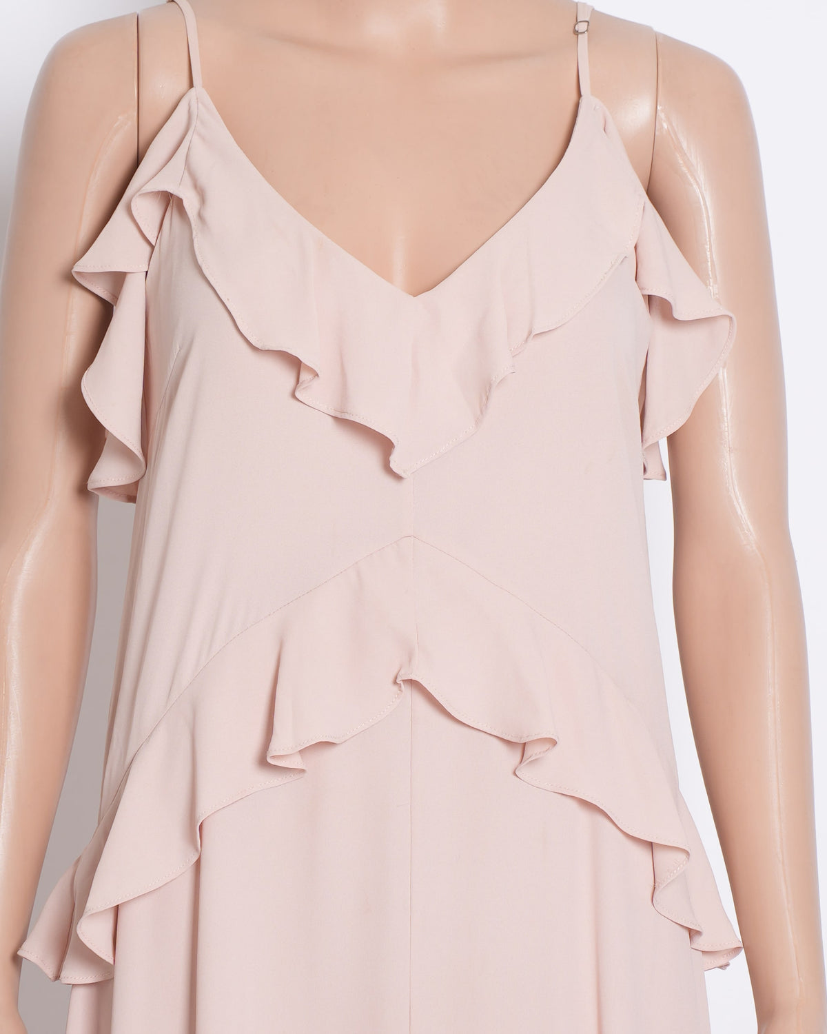BCBG Full Length Ruffle Detailing Dress In Pink